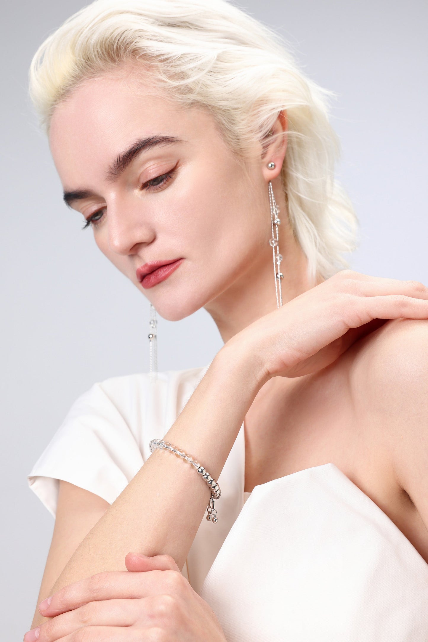 FrostLily Clear Crystal and Silver Bead Bracelet