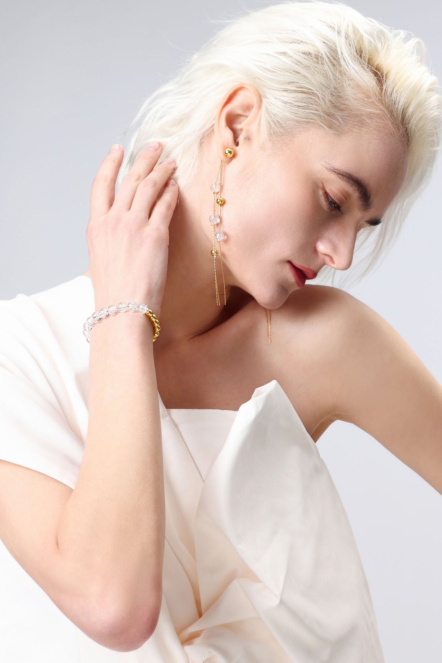 FrostLily Azeztulite Crystal and Gold Bead Bracelet