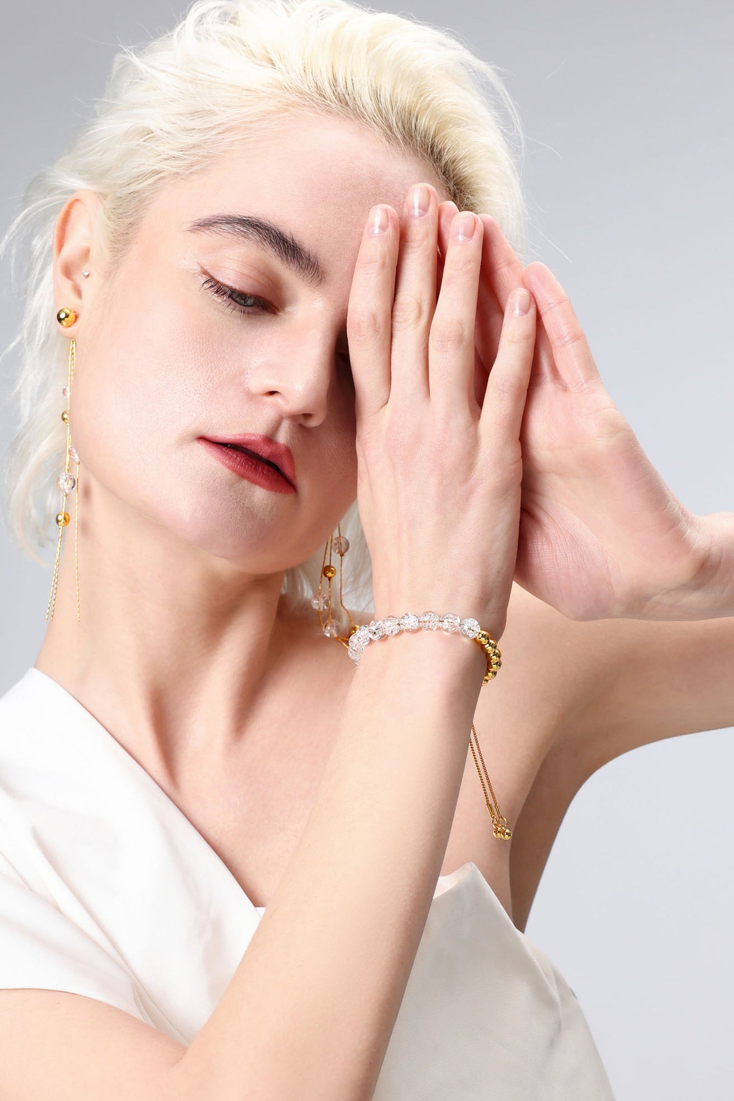FrostLily Azeztulite Crystal and Gold Bead Bracelet