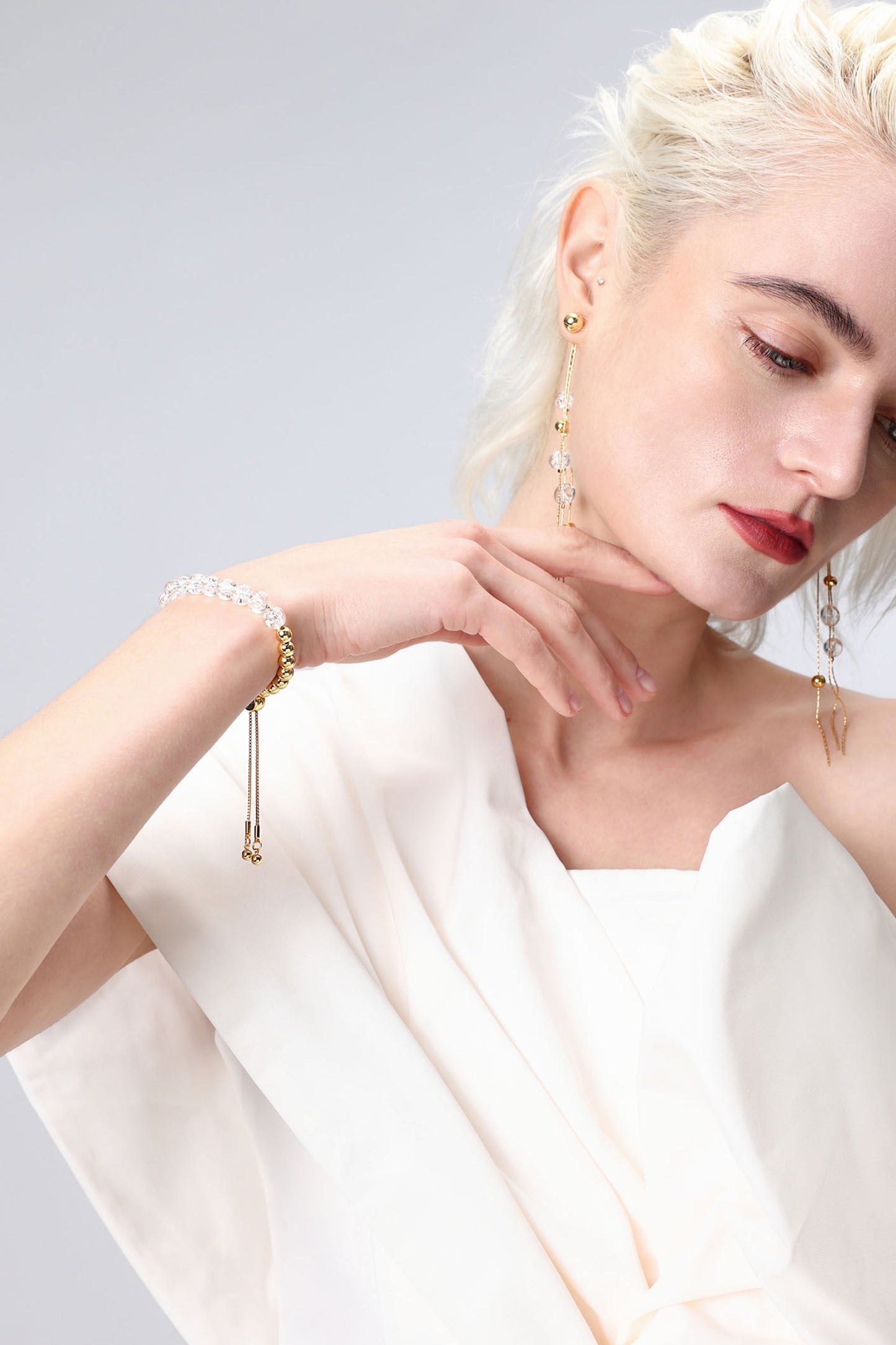 FrostLily Azeztulite Crystal and Gold Bead Bracelet