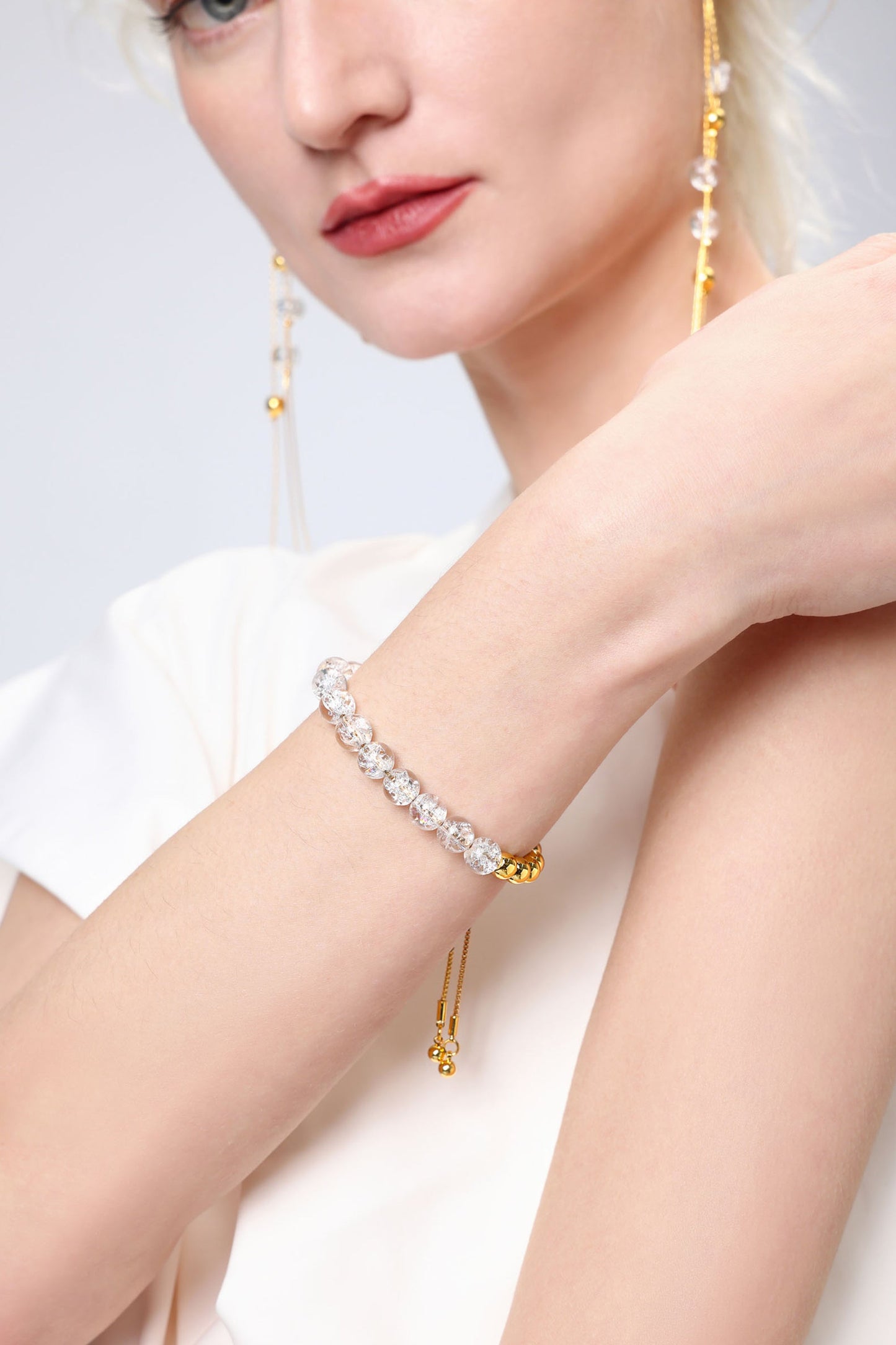 FrostLily Azeztulite Crystal and Gold Bead Bracelet