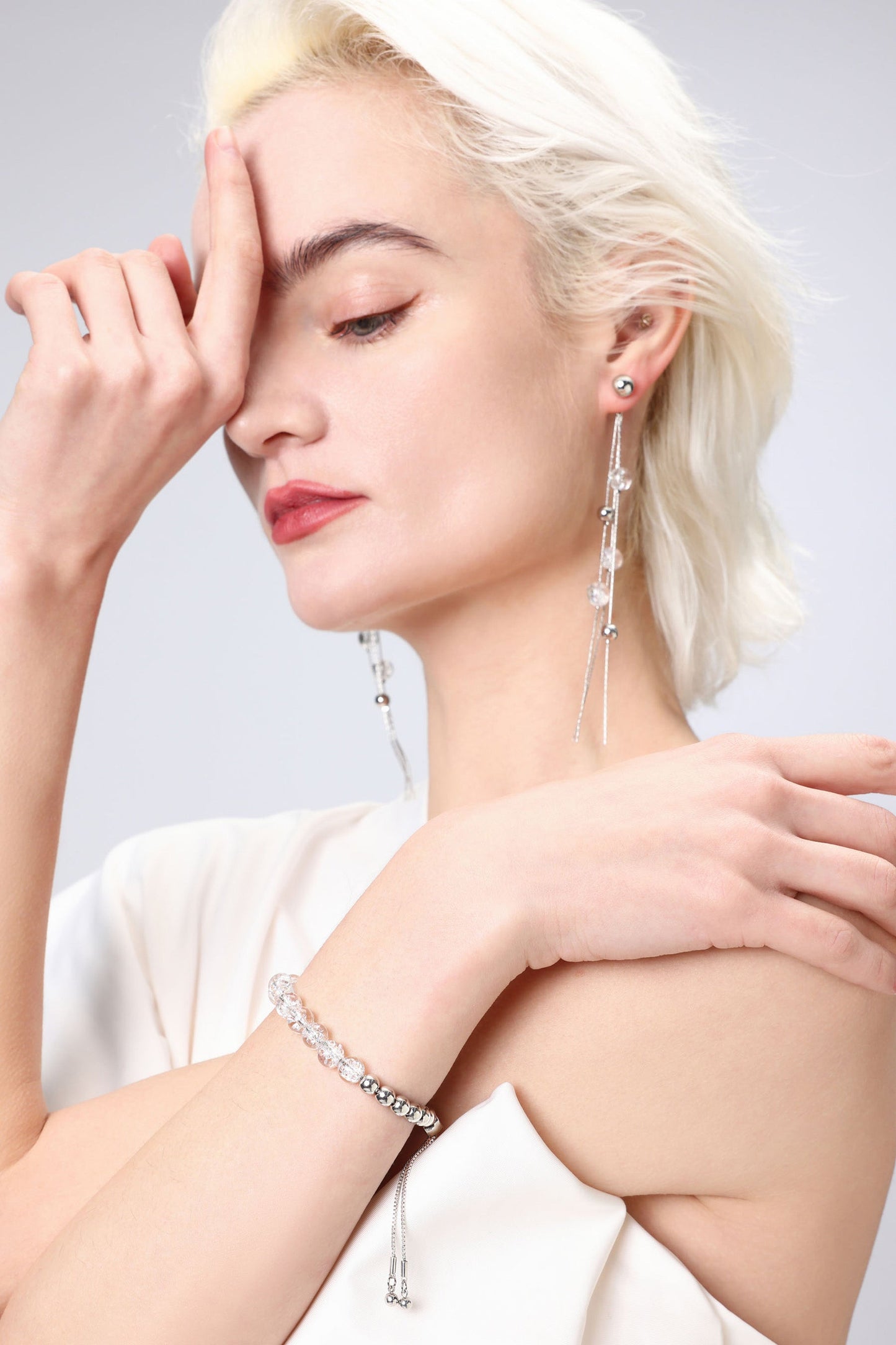 FrostLily Azeztulite Crystal and Silver Bead Drop Earrings