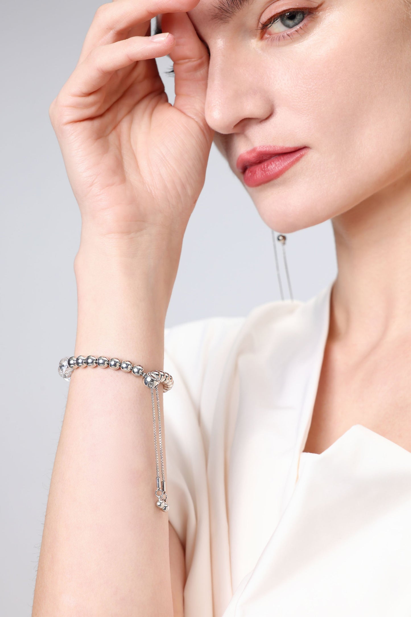 FrostLily Azeztulite Crystal and Silver Bead Bracelet