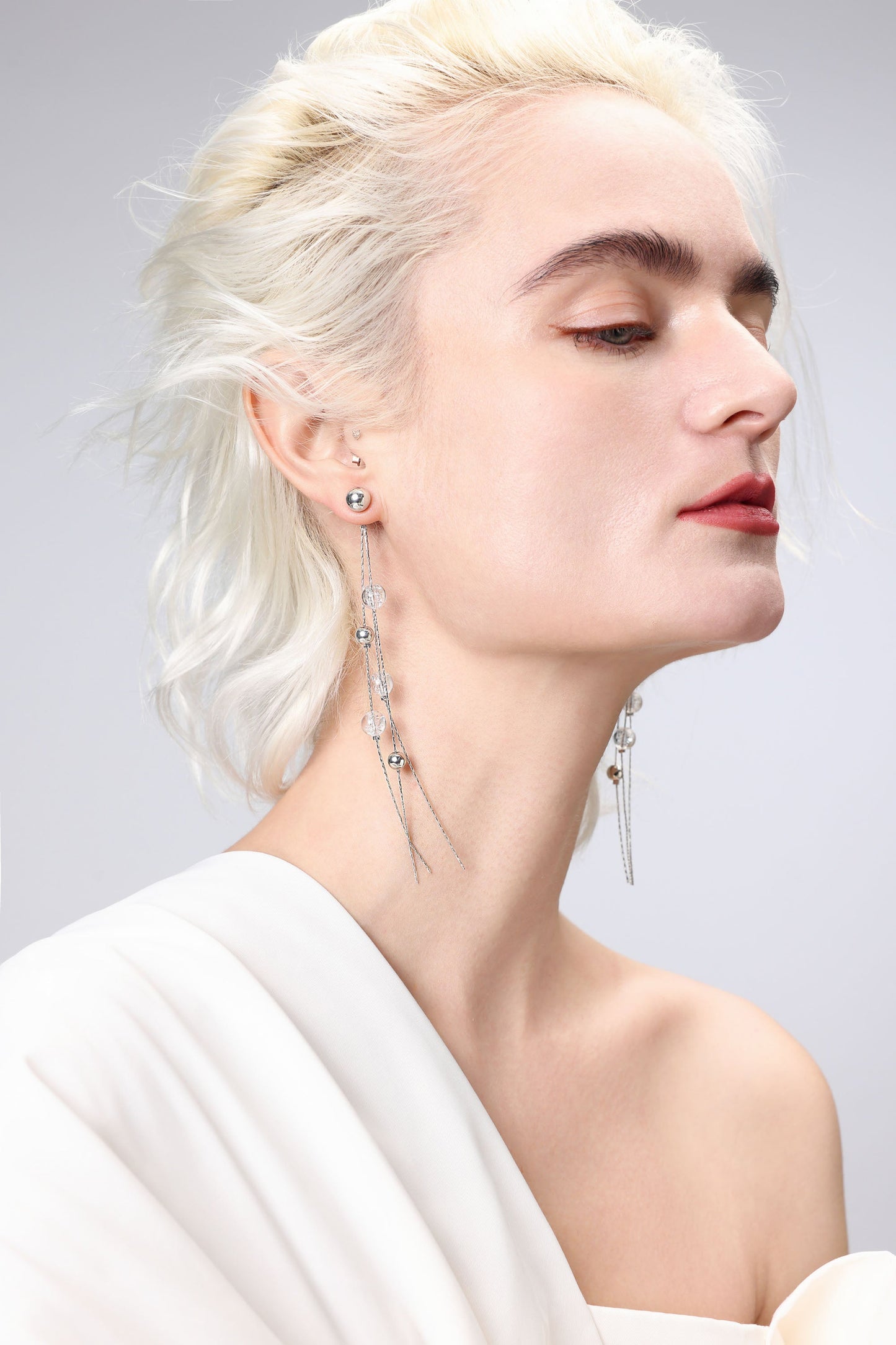 FrostLily Azeztulite Crystal and Silver Bead Drop Earrings
