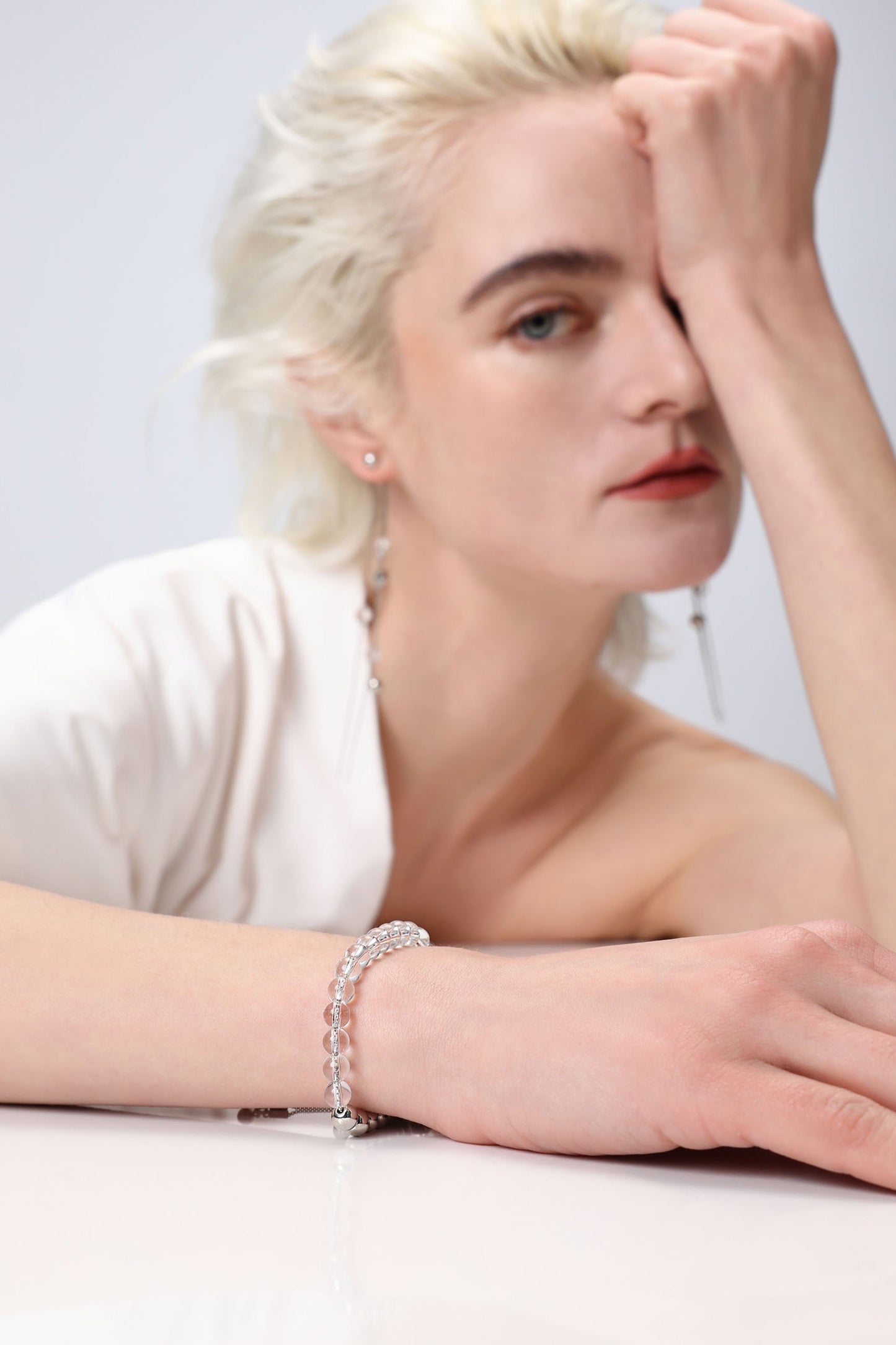 FrostLily Clear Crystal and Silver Bead Bracelet