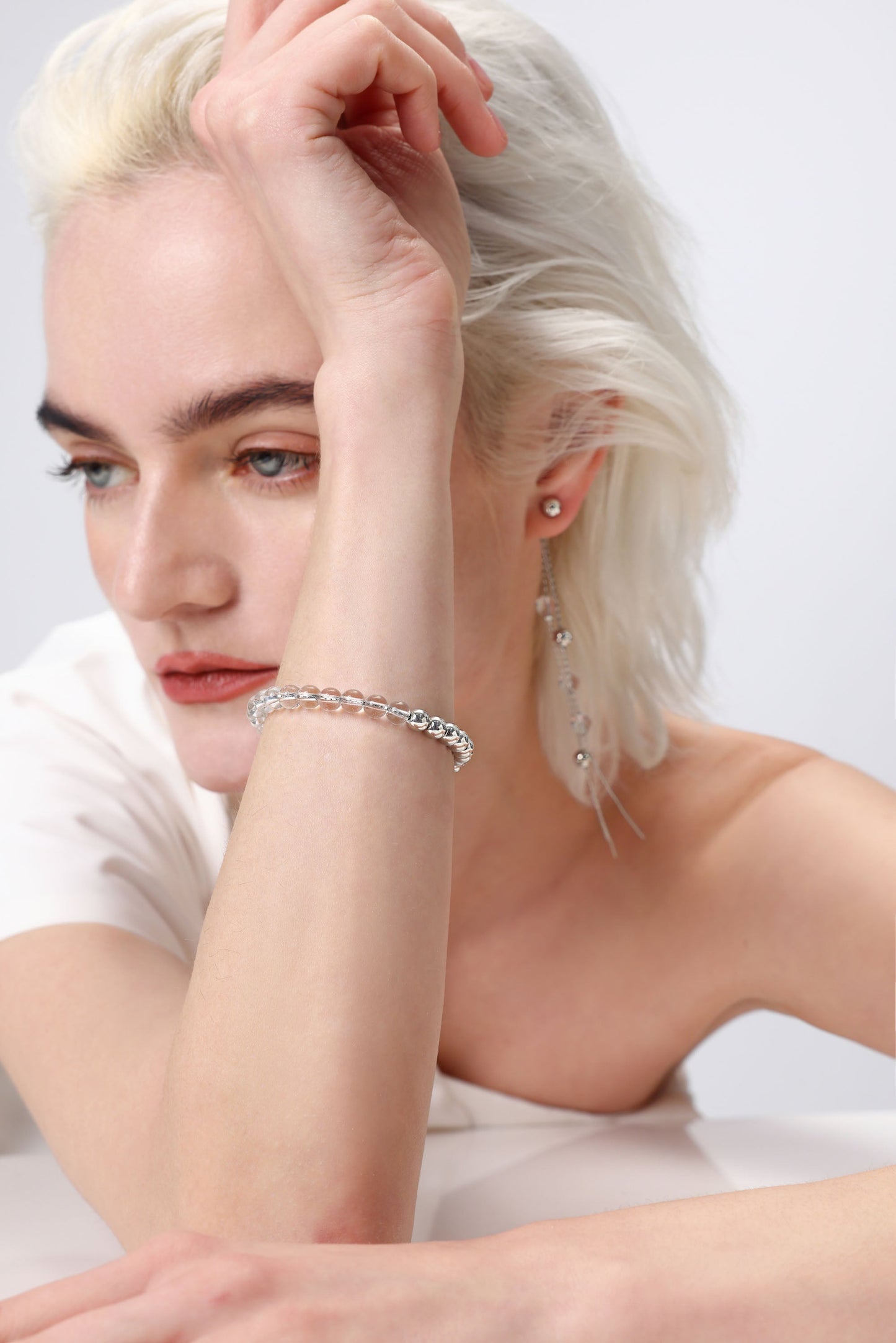 FrostLily Clear Crystal and Silver Bead Bracelet