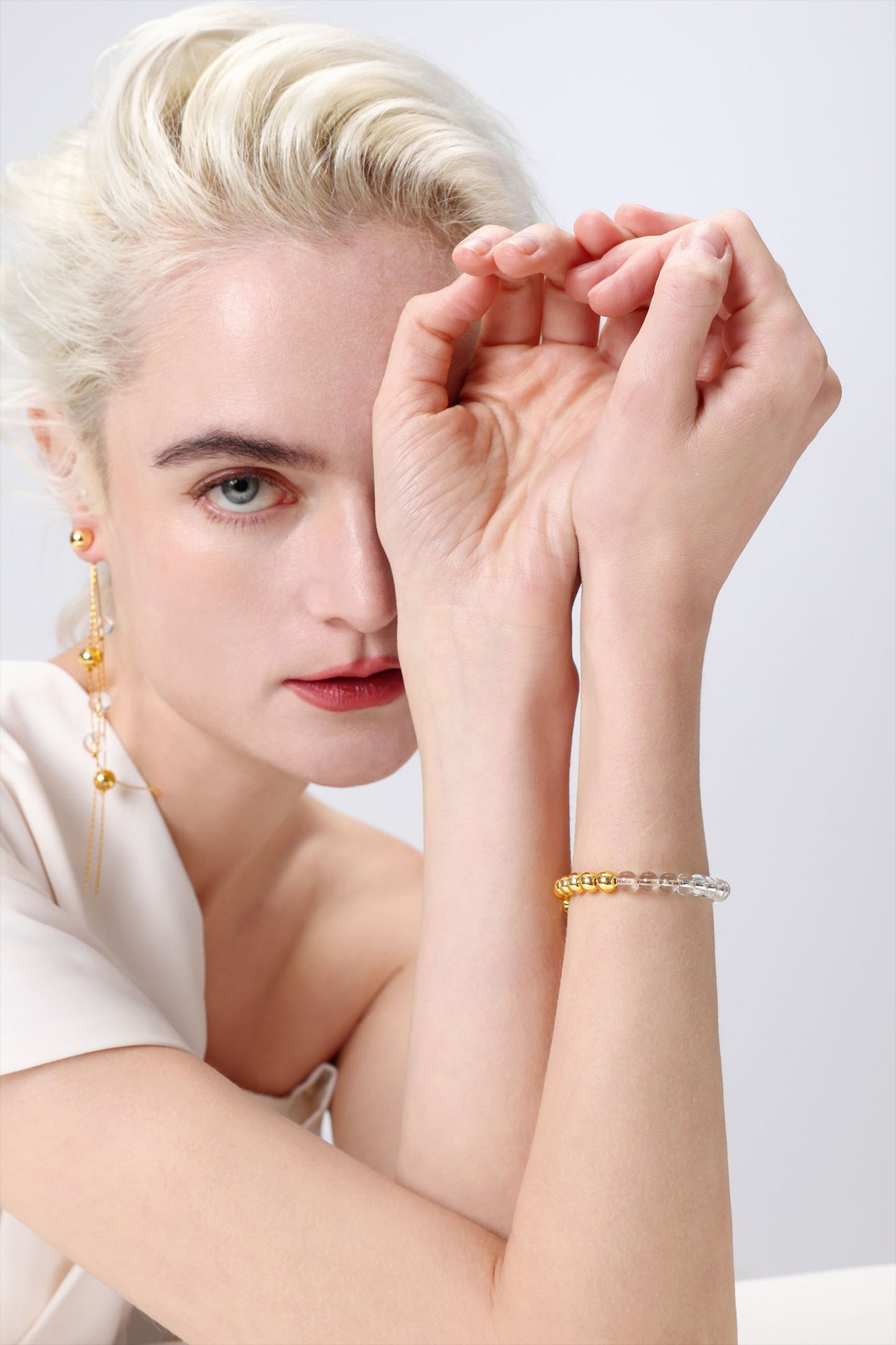 FrostLily Clear Crystal and Gold Bead Bracelet