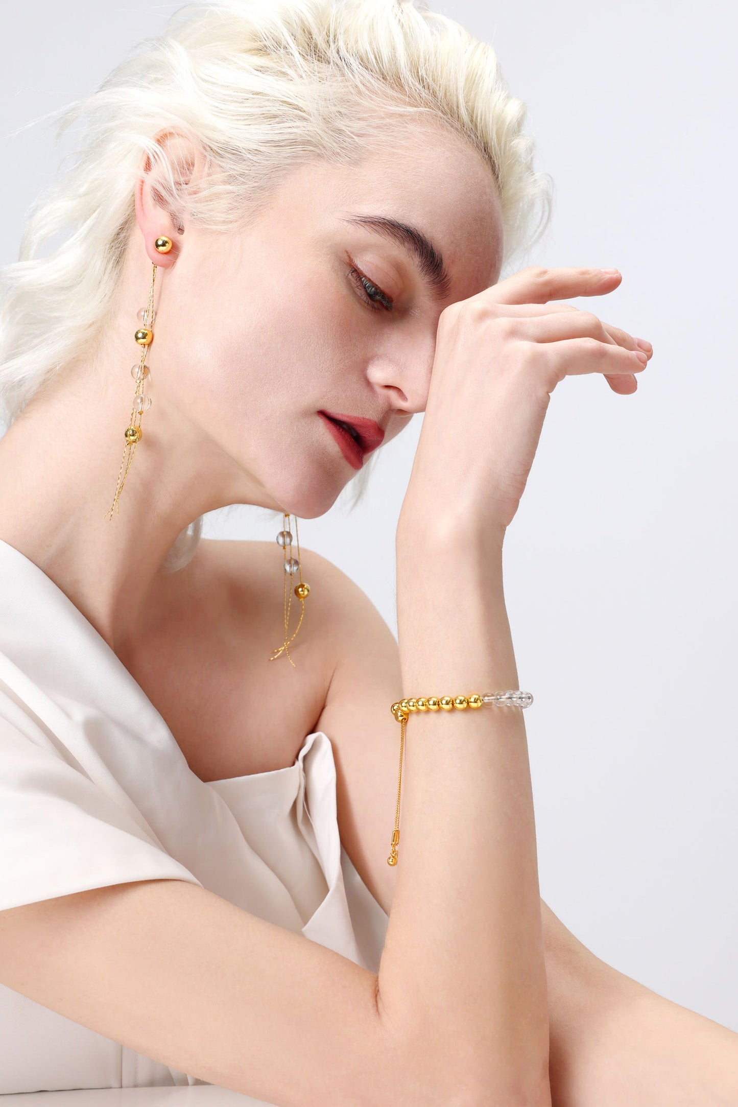 FrostLily Clear Crystal and Gold Bead Bracelet