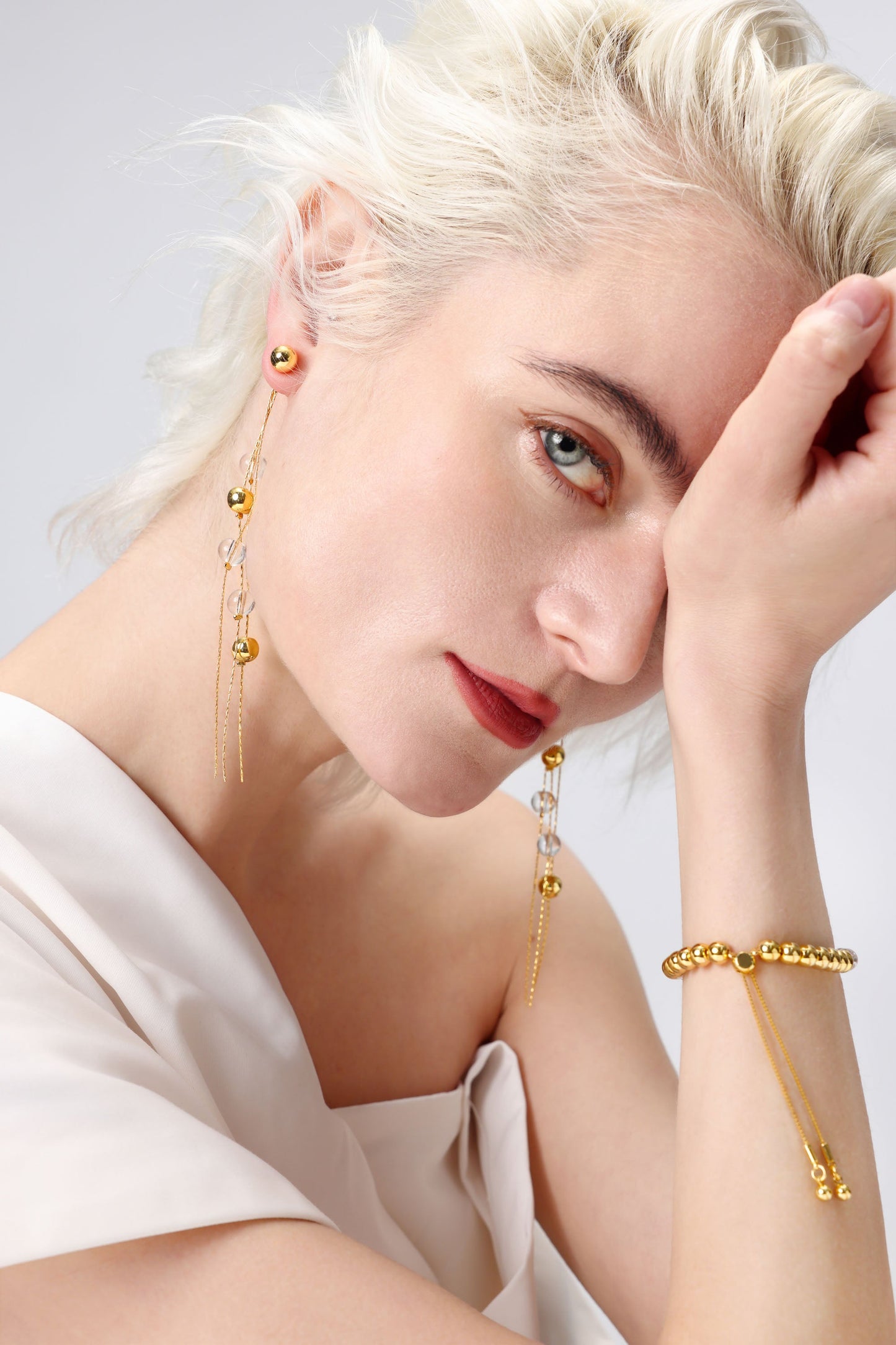 FrostLily Clear Crystal and Gold Bead Bracelet