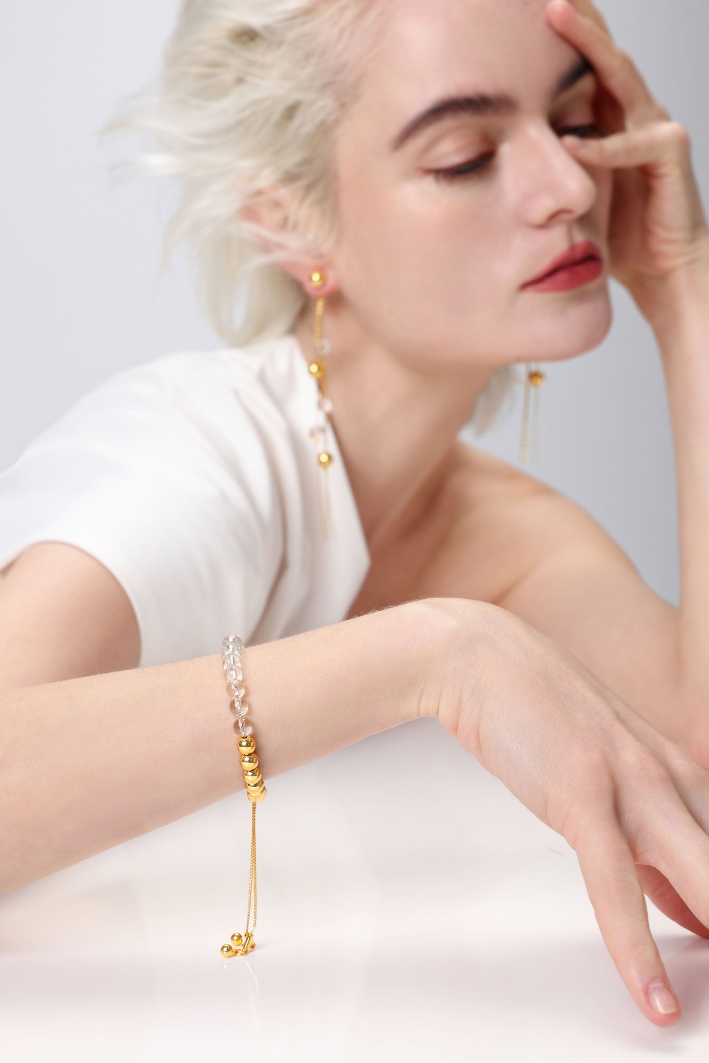 FrostLily Clear Crystal and Gold Bead Bracelet