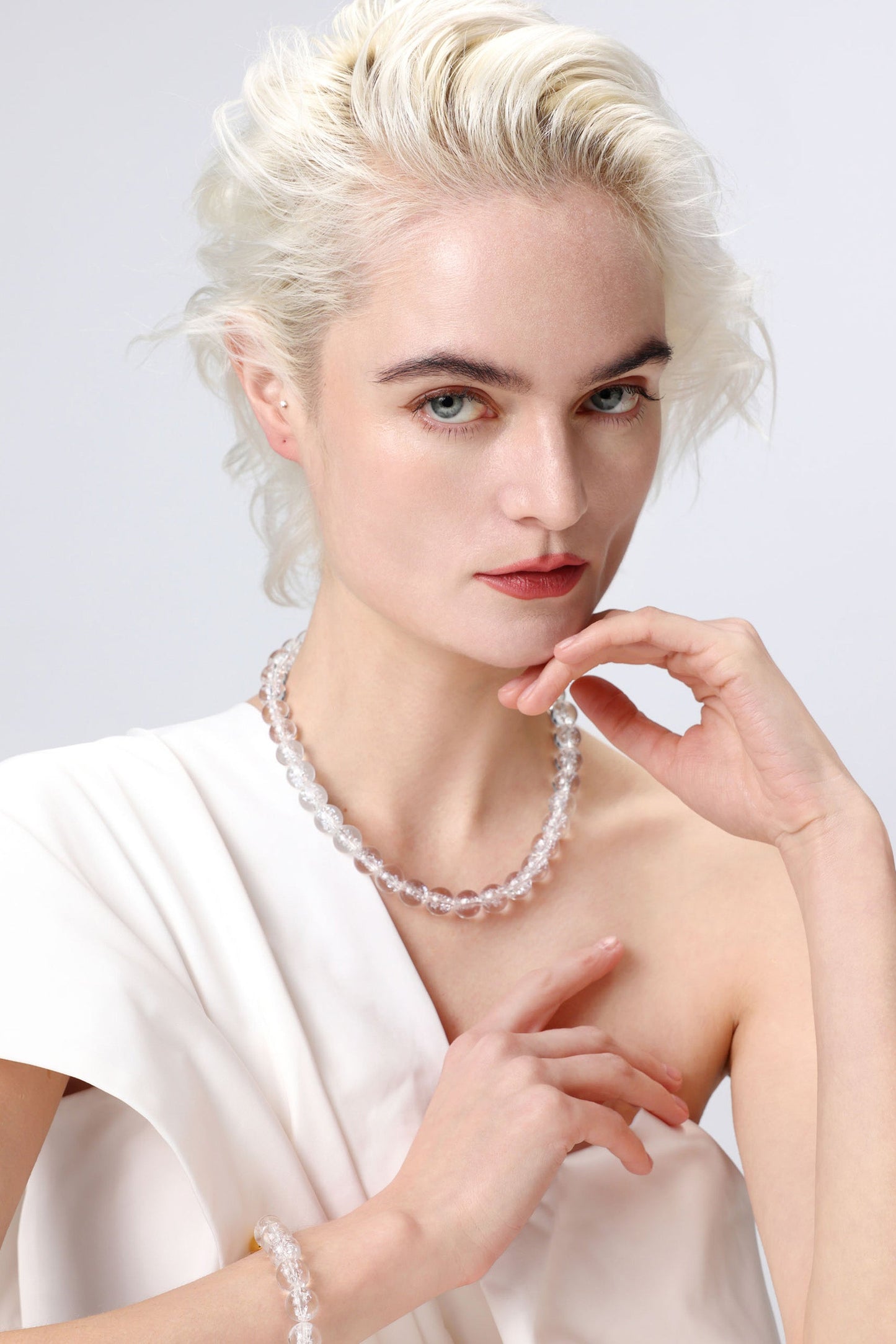 Frostnova Azeztulite Clear Phantom Crystal Sphere Necklace-Gold 12mm