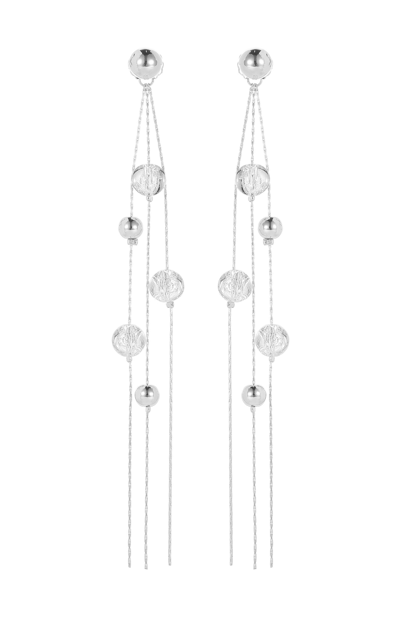 FrostLily Azeztulite Crystal and Silver Bead Drop Earrings