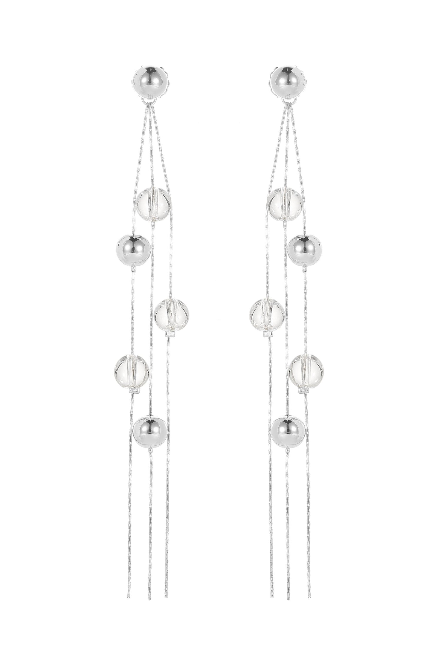 FrostLily Clear Crystal and Silver Bead Drop Earrings