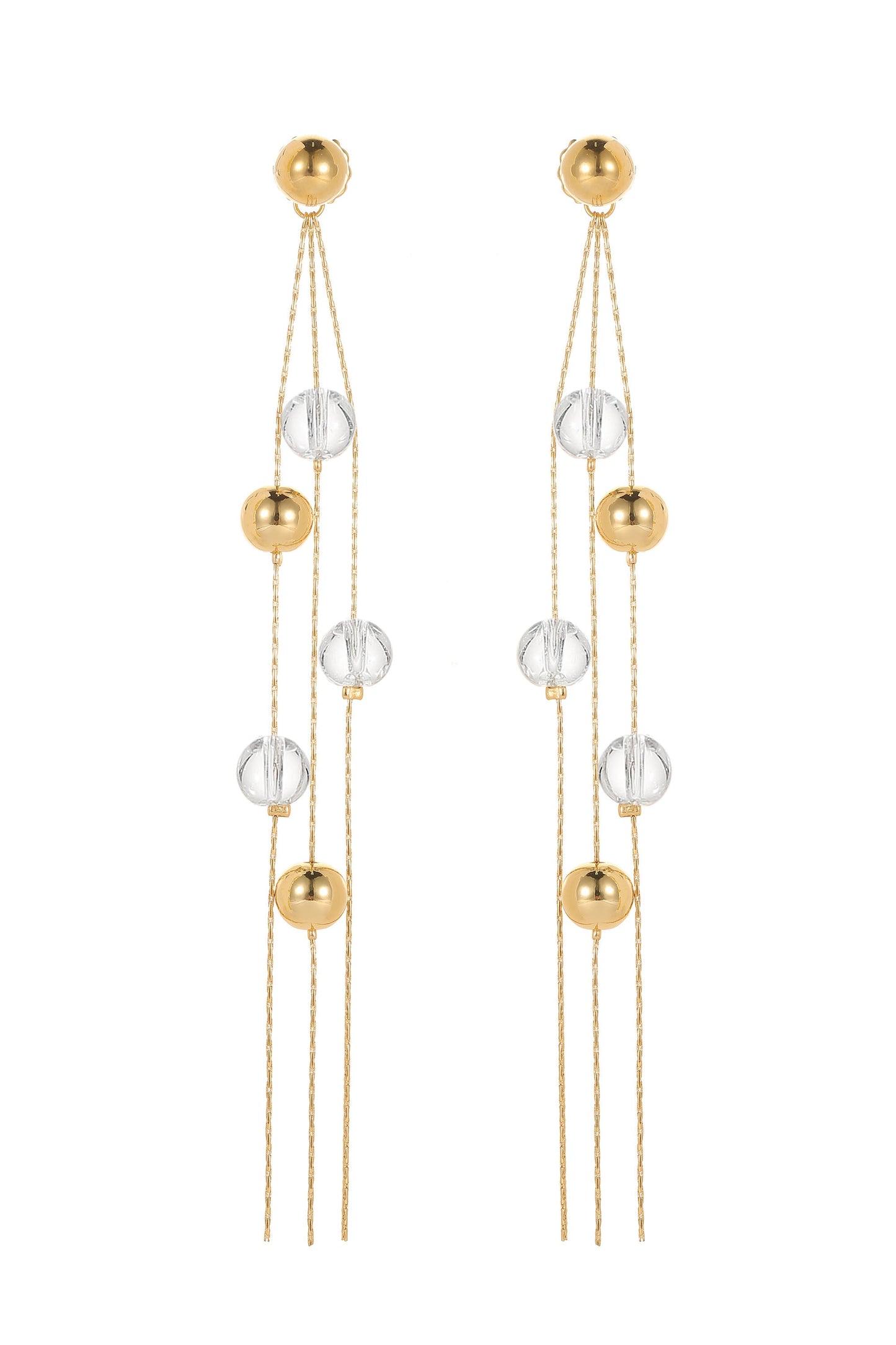 FrostLily Clear Crystal and Gold Bead Drop Earrings
