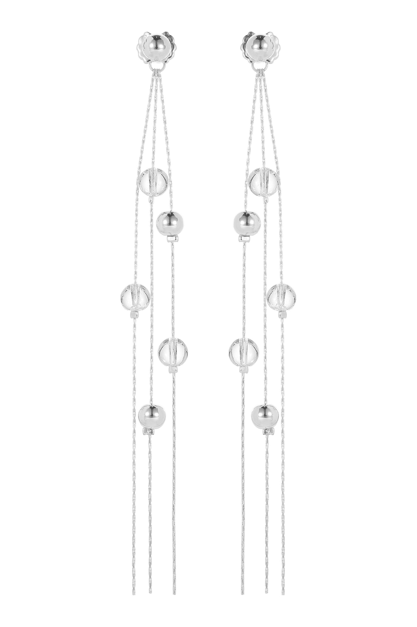 FrostLily Mini Clear Crystal and Silver Bead Drop Earrings