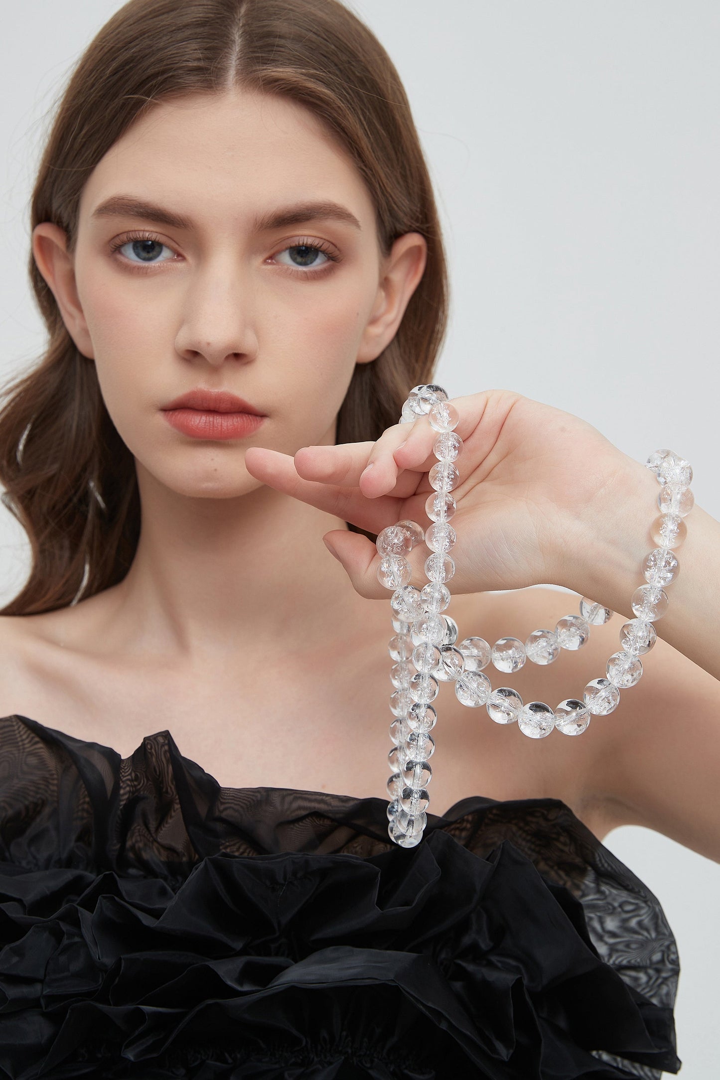 Frostnova Azeztulite Clear Phantom Crystal Sphere Necklace-Silver 12mm