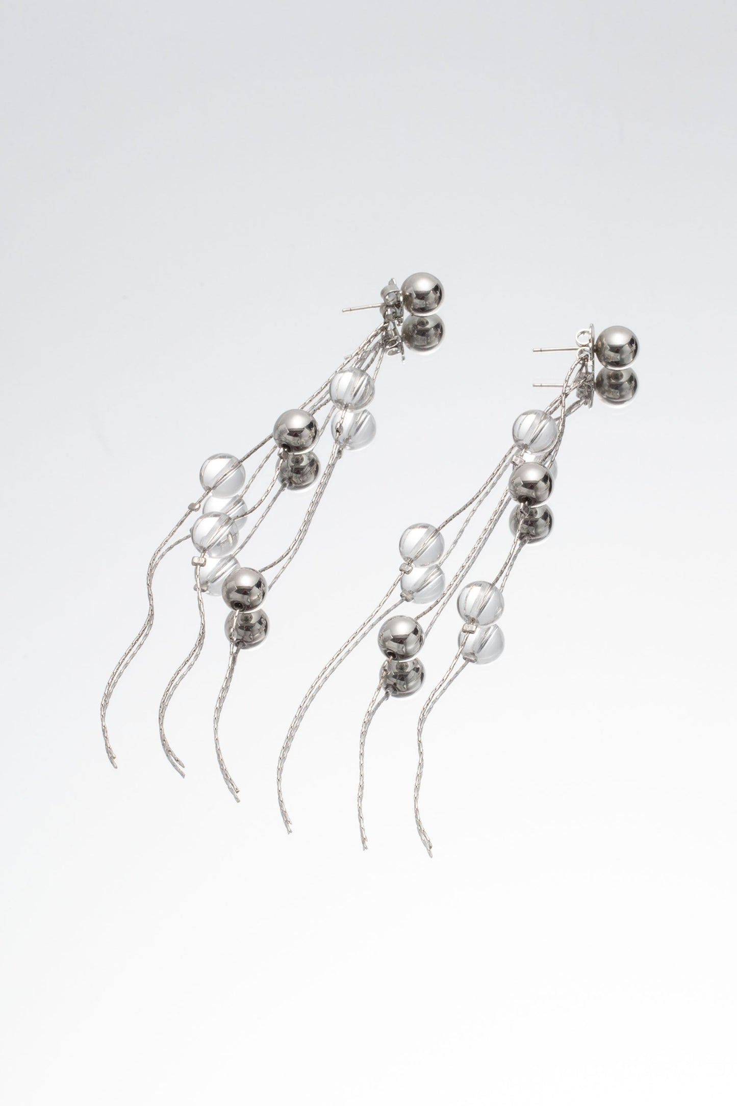 FrostLily Clear Crystal and Silver Bead Drop Earrings
