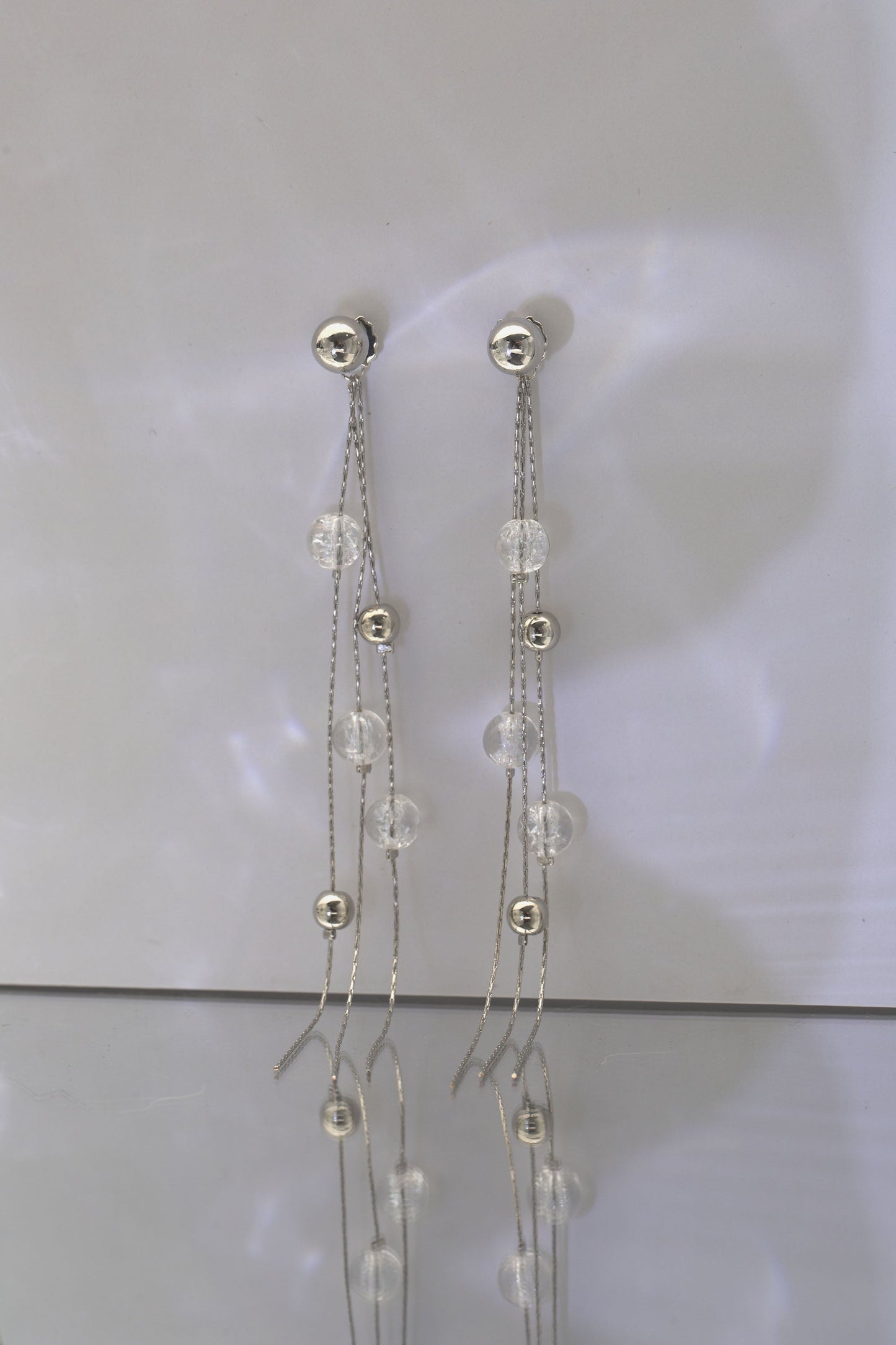 FrostLily Azeztulite Crystal and Silver Bead Drop Earrings