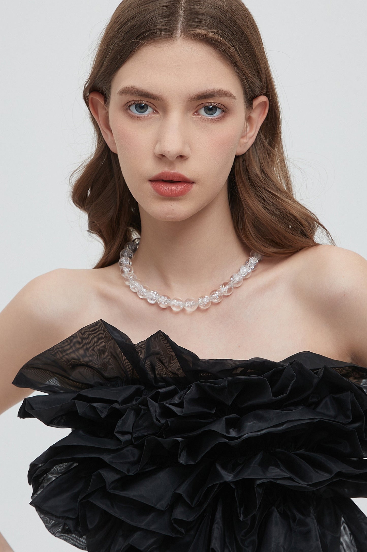 Frostnova Azeztulite Clear Phantom Large Crystal Sphere Necklace-Gold 14mm