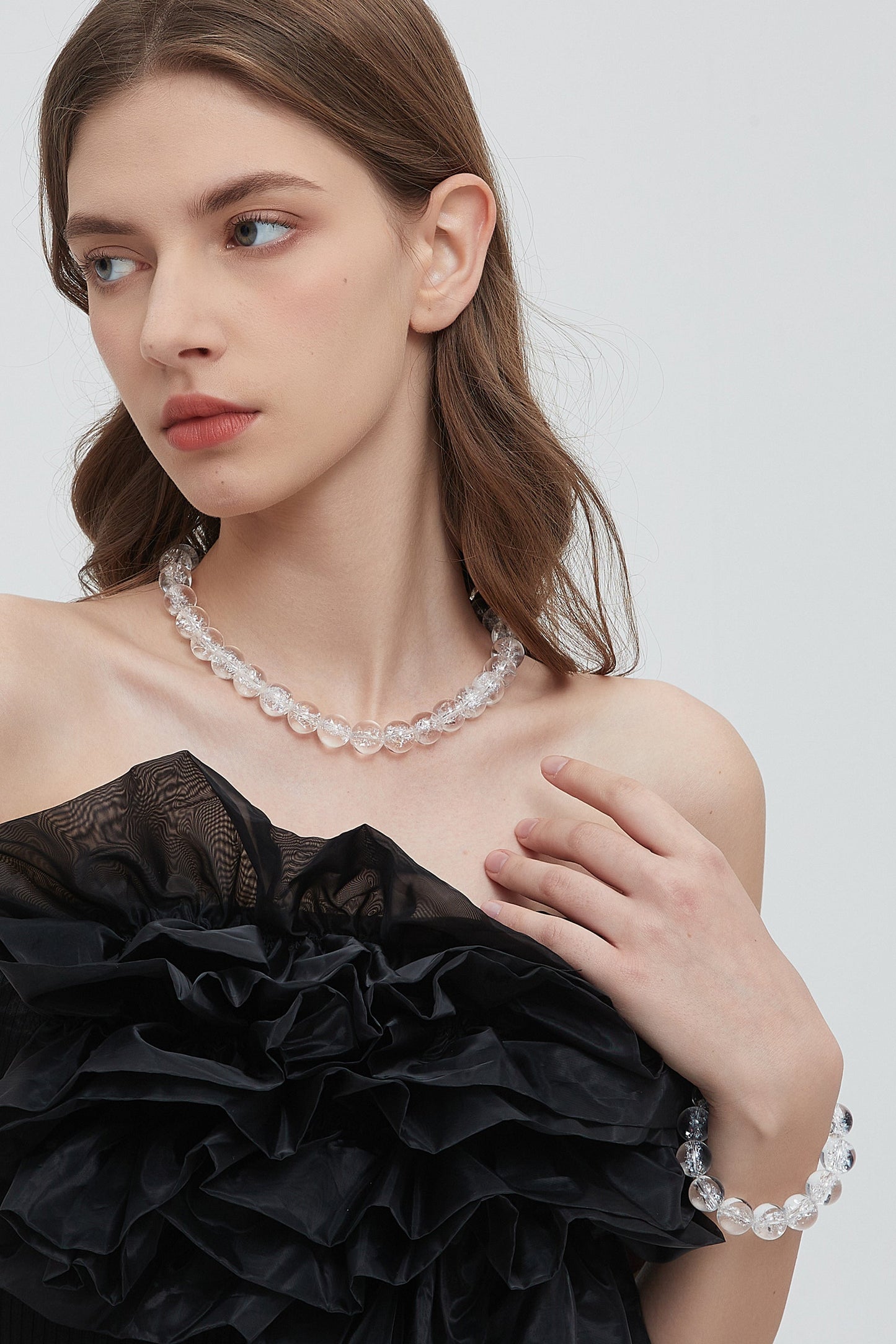 Frostnova Azeztulite Clear Phantom Large Crystal Sphere Necklace-Silver 14mm