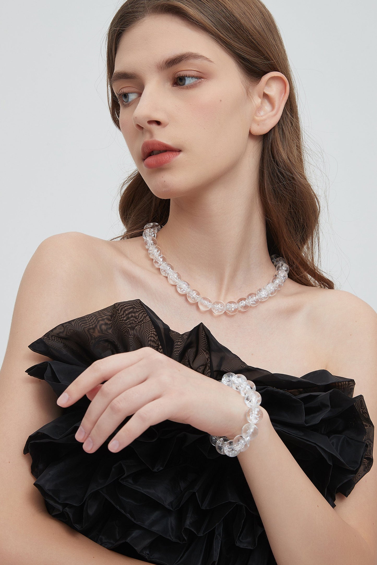 Frostnova Azeztulite Large Clear Phantom Crystal Sphere Bracelet-Silver 14mm