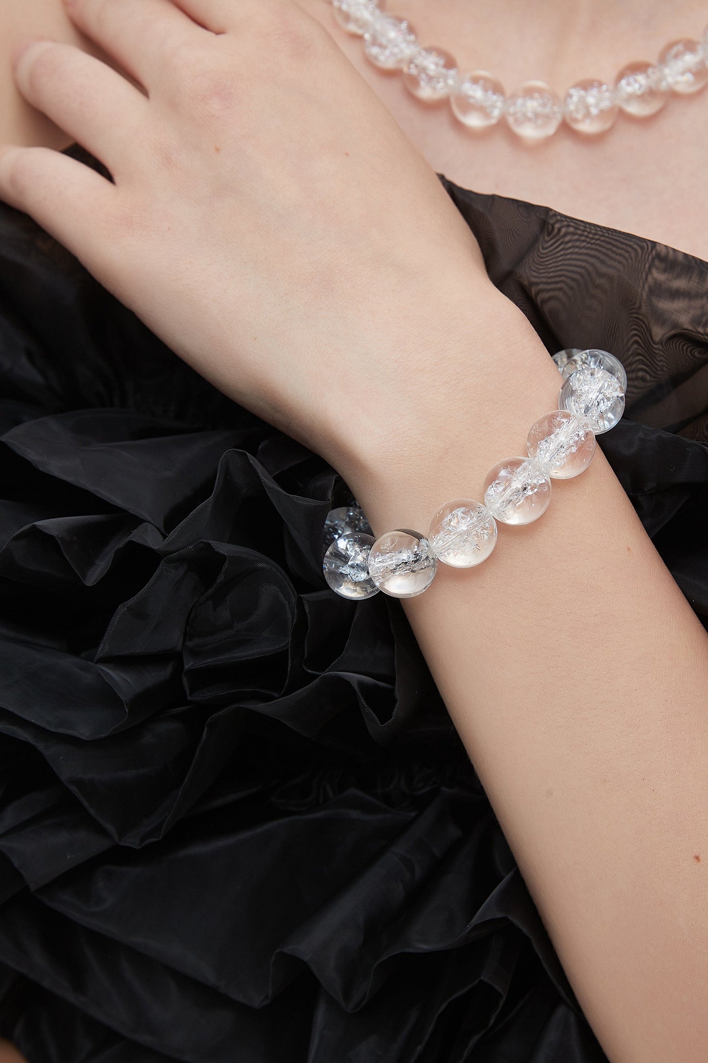 Frostnova Azeztulite Large Clear Phantom Crystal Sphere Bracelet-Silver 14mm