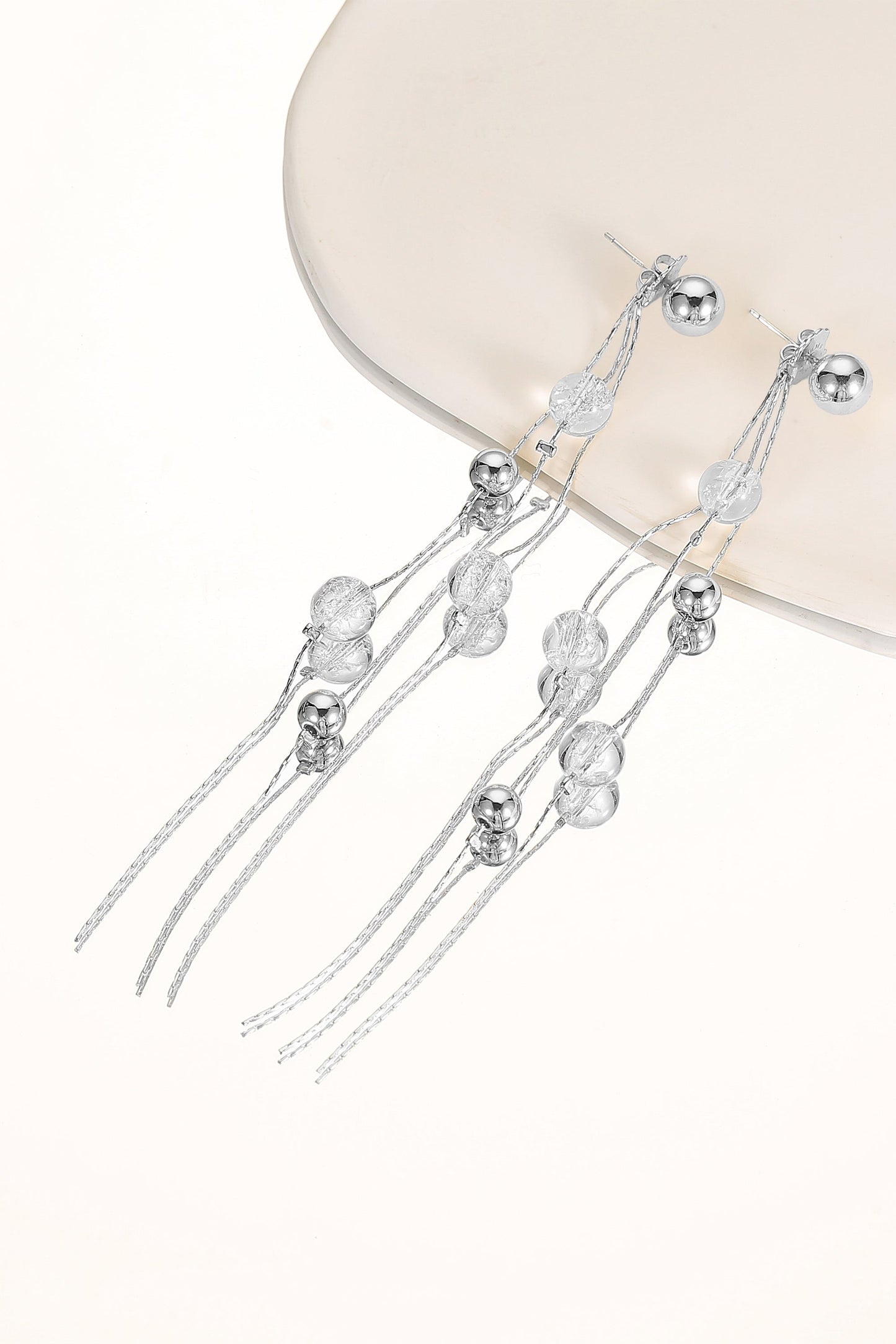 FrostLily Azeztulite Crystal and Silver Bead Drop Earrings