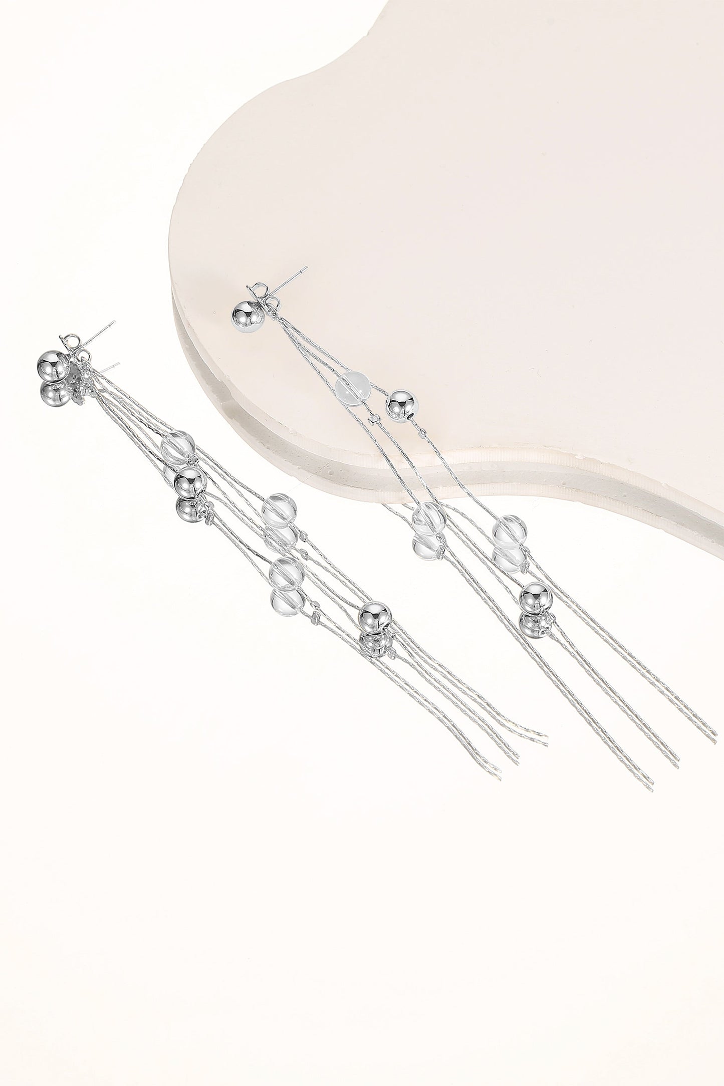 FrostLily Mini Clear Crystal and Silver Bead Drop Earrings