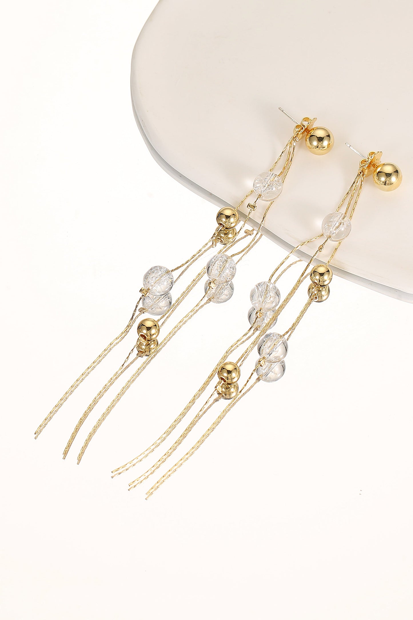 FrostLily Azeztulite Crystal and Gold Bead Drop Earrings
