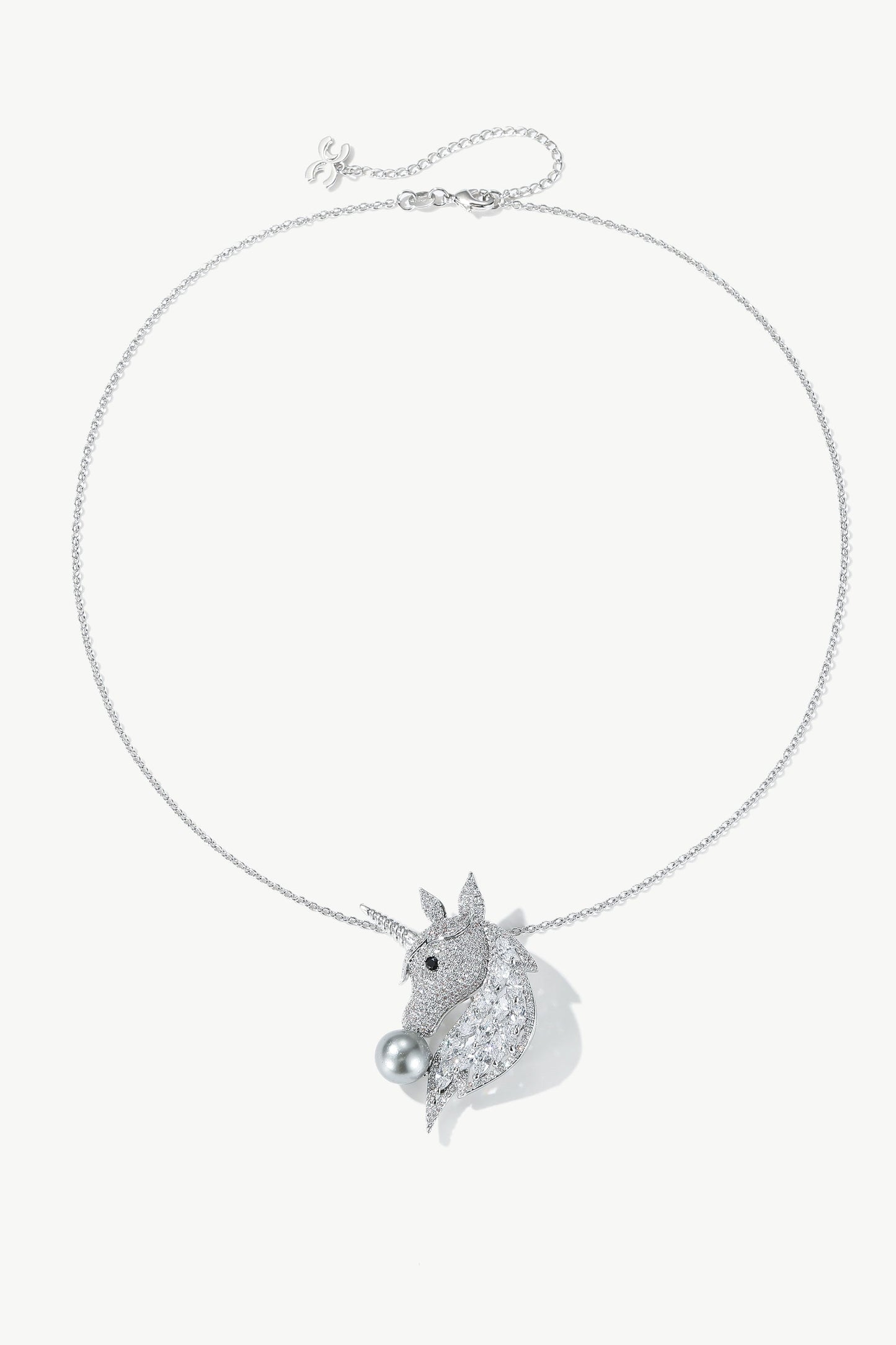 Silver Pavé Unicorn Brooch and Necklace Set