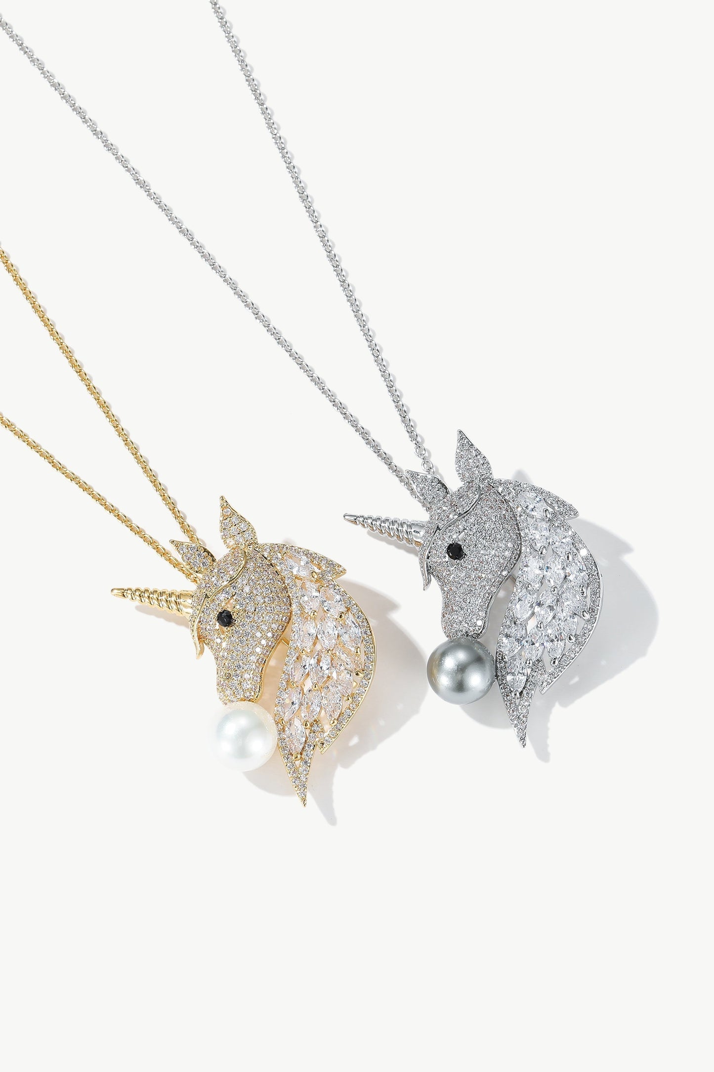 Silver Pavé Unicorn Brooch and Necklace Set