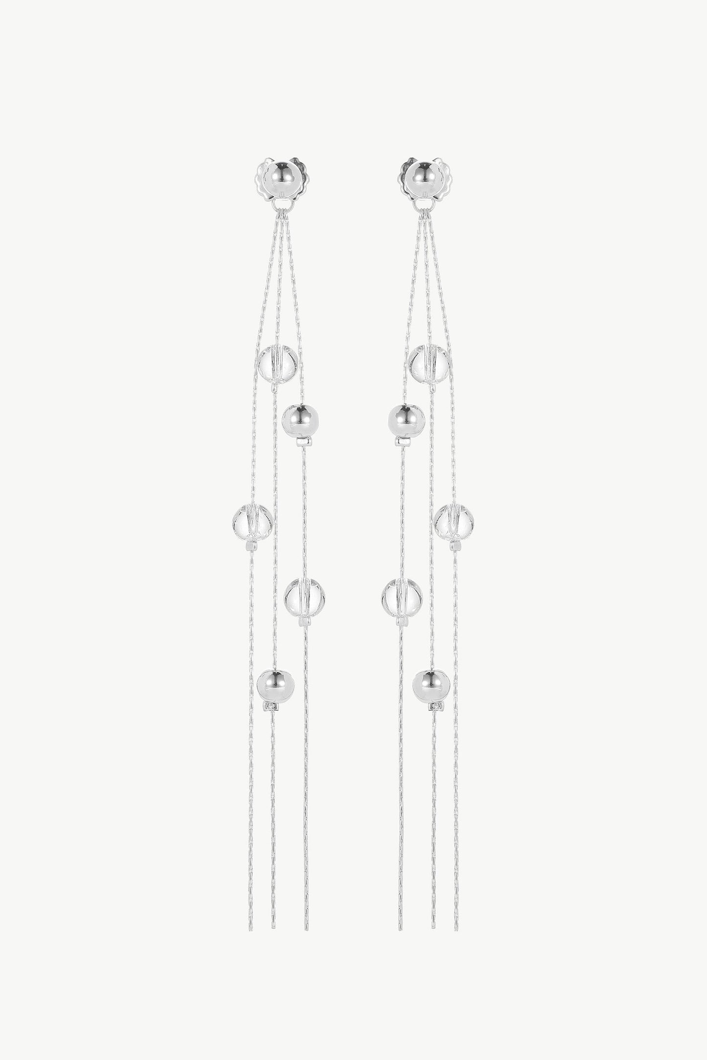 FrostLily Mini Clear Crystal and Silver Bead Drop Earrings