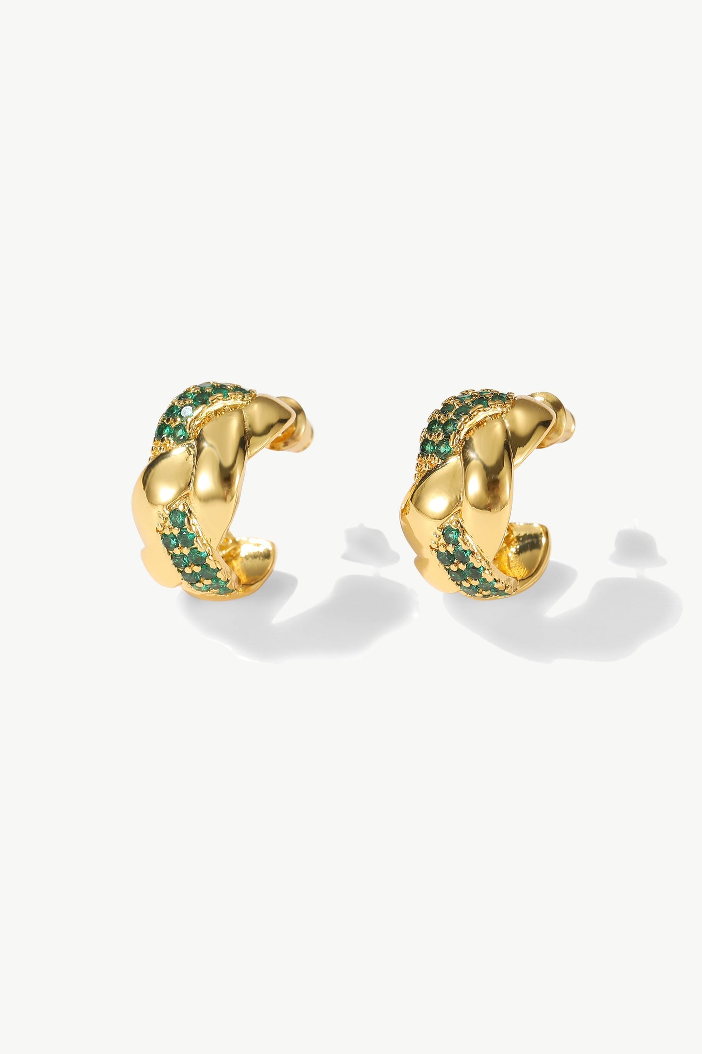 Emerald Braided Design Cuff Hoop Earrings