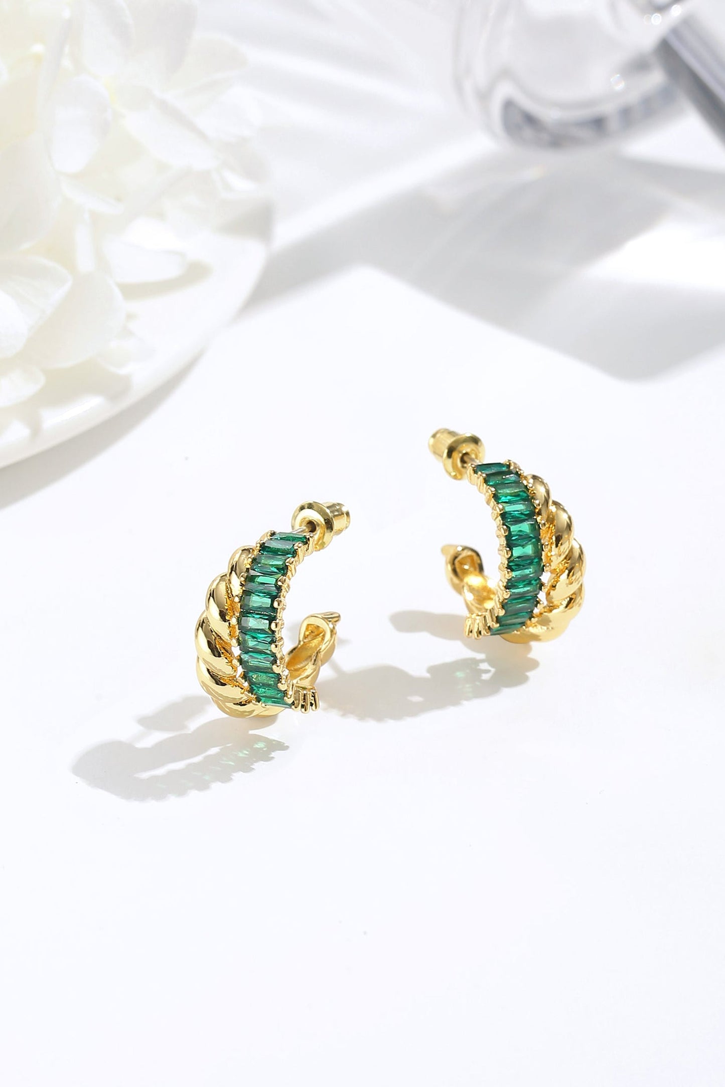 Emerald Twisted Hoop Earrings