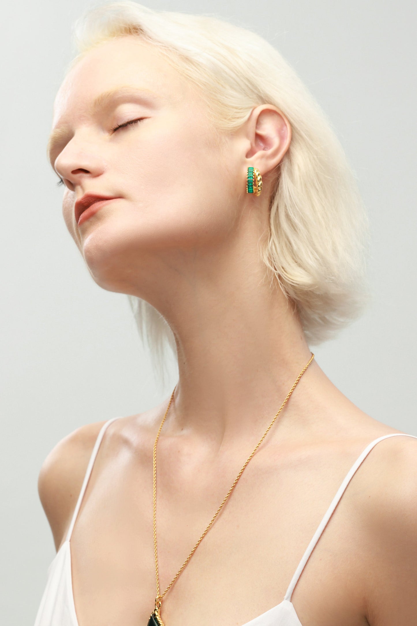 Emerald Twisted Hoop Earrings