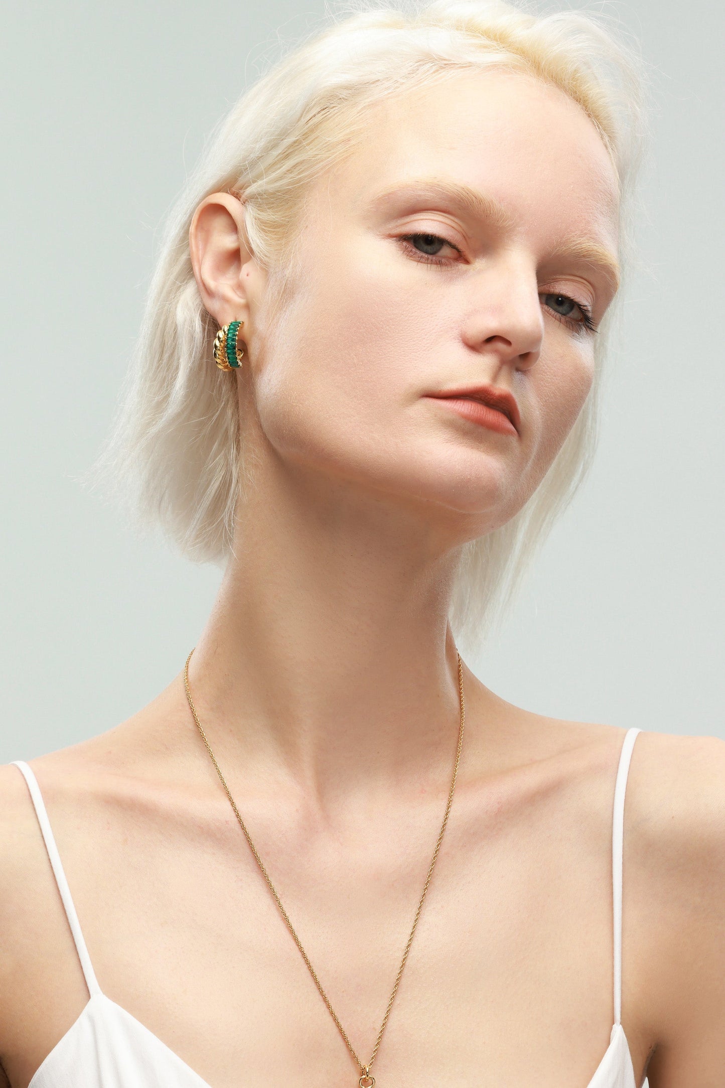 Emerald Twisted Hoop Earrings