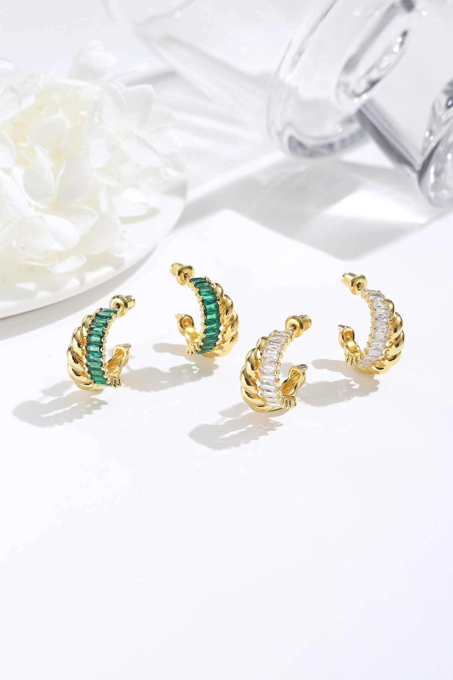 Emerald Twisted Hoop Earrings