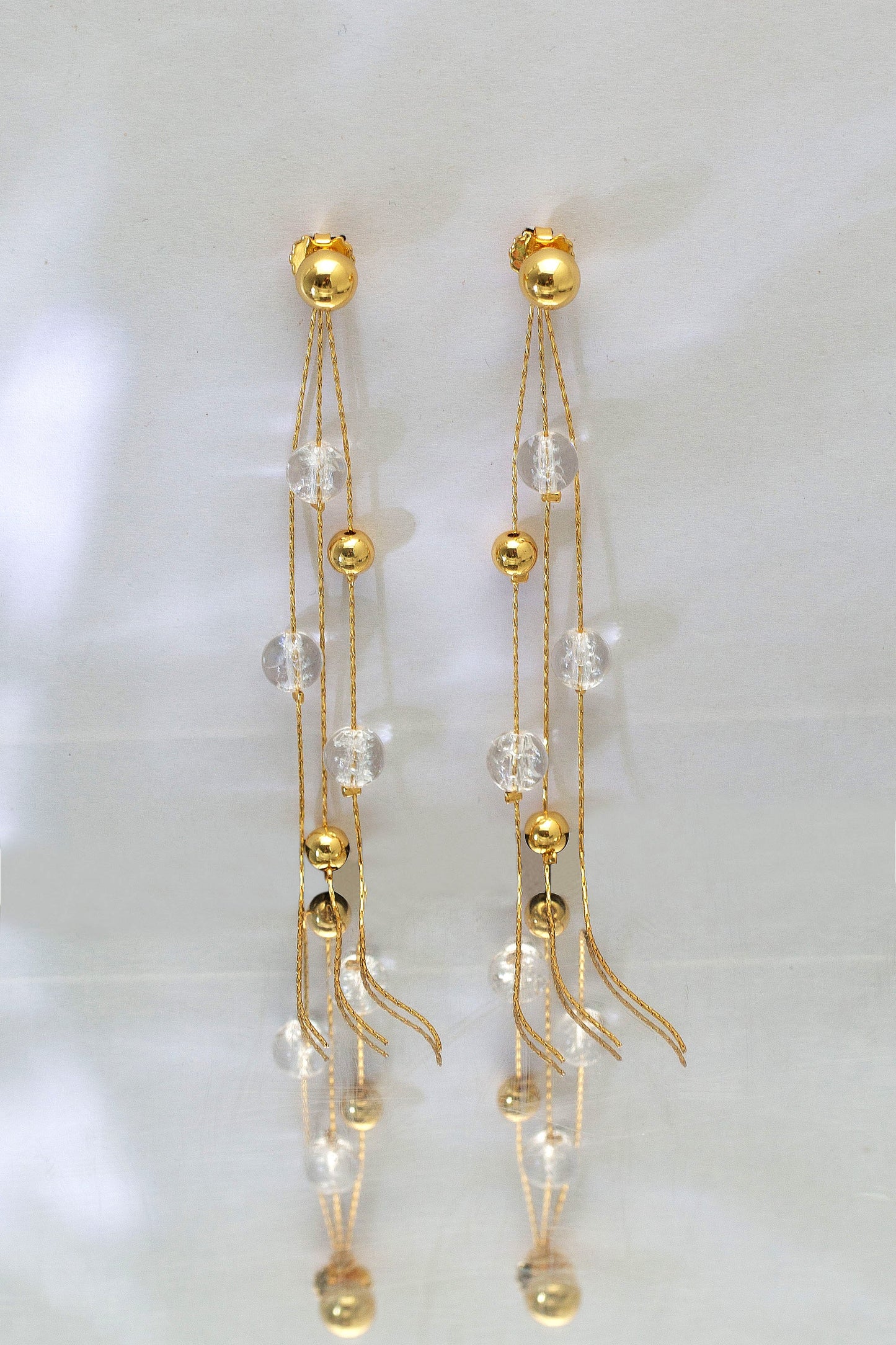 FrostLily Azeztulite Crystal and Gold Bead Drop Earrings