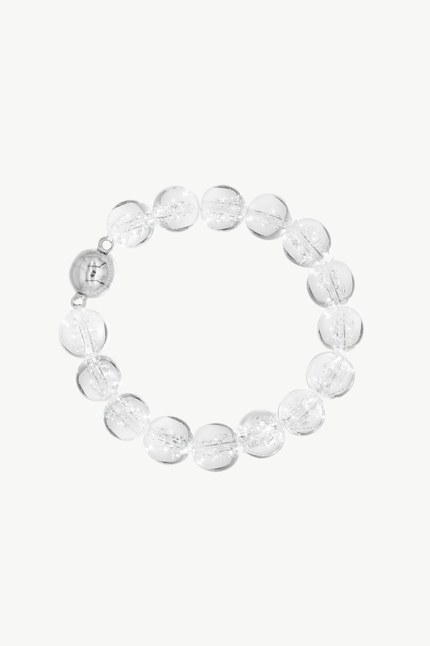 Frostnova Azeztulite Large Clear Phantom Crystal Sphere Bracelet-Silver 14mm