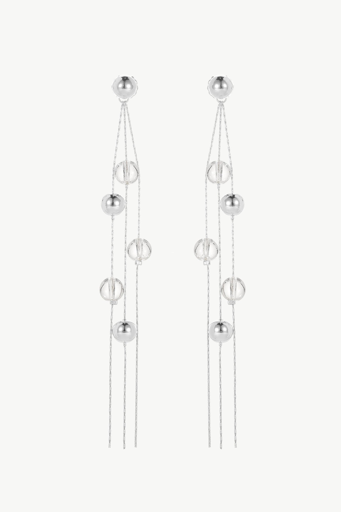FrostLily Clear Crystal and Silver Bead Drop Earrings