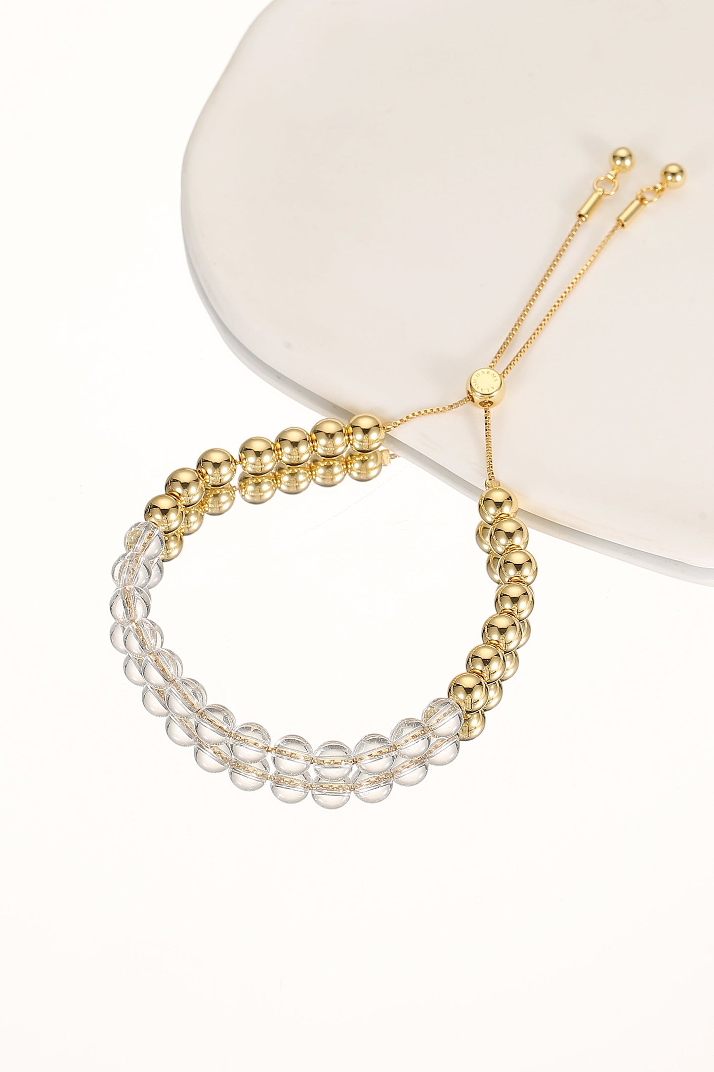 FrostLily Clear Crystal and Gold Bead Bracelet