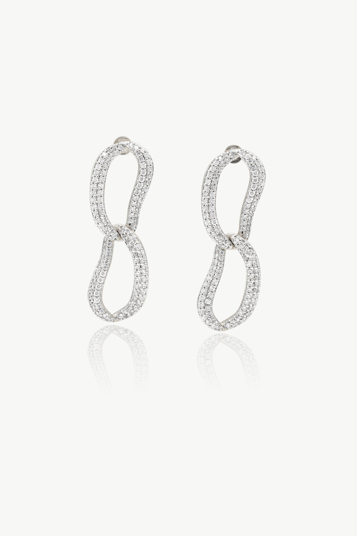 Infinity Silver Pav¨¦ Diamond Ovate Loop Hoop Earrings