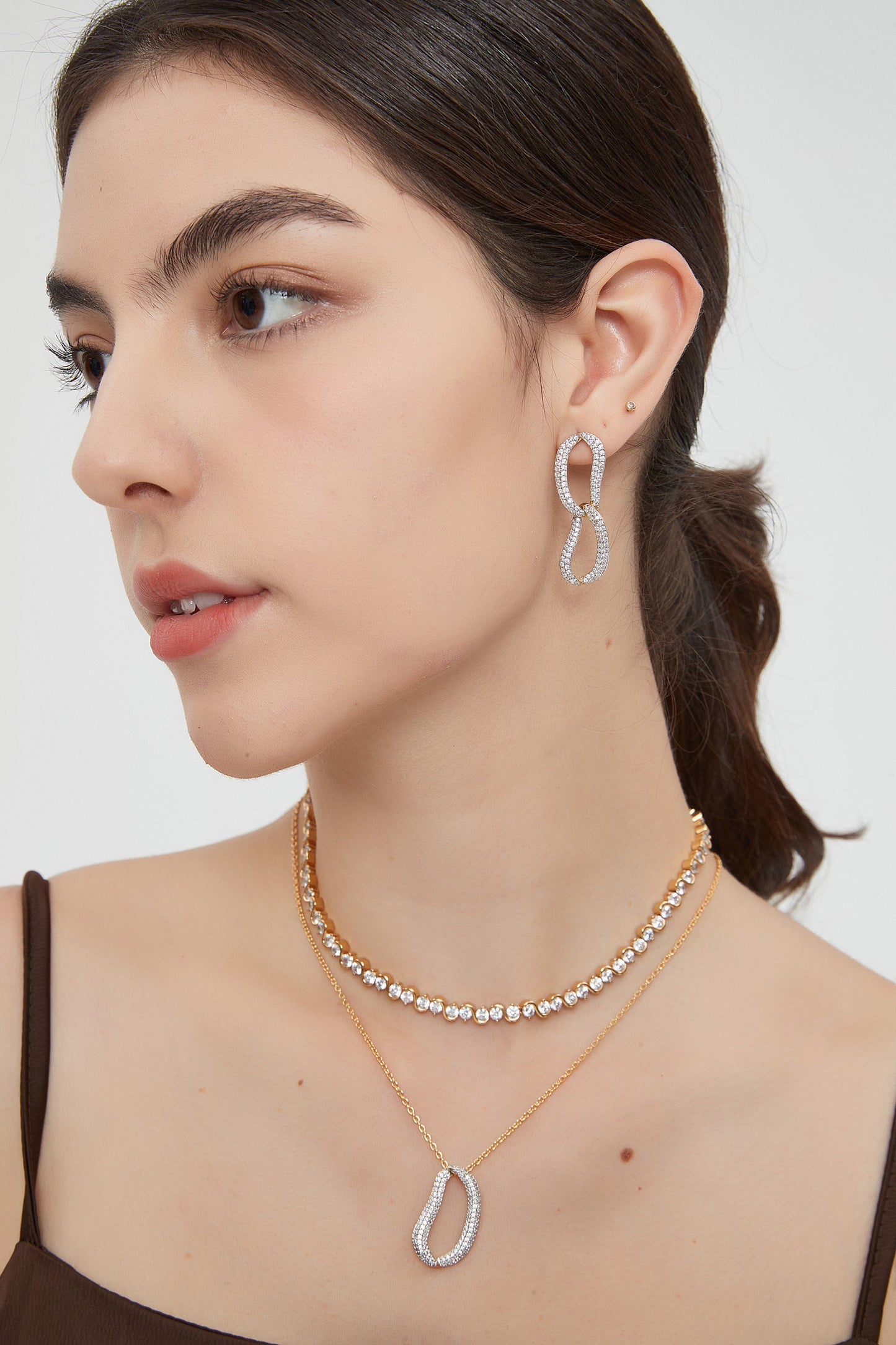 Infinity Gold Pav¨¦ Diamond Ovate Loop Hoop Earrings