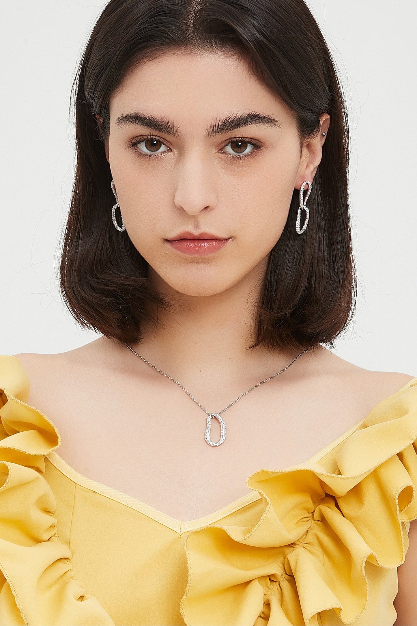 Infinity Silver Pav¨¦ Diamond Irregular Hoop Pendant Necklace