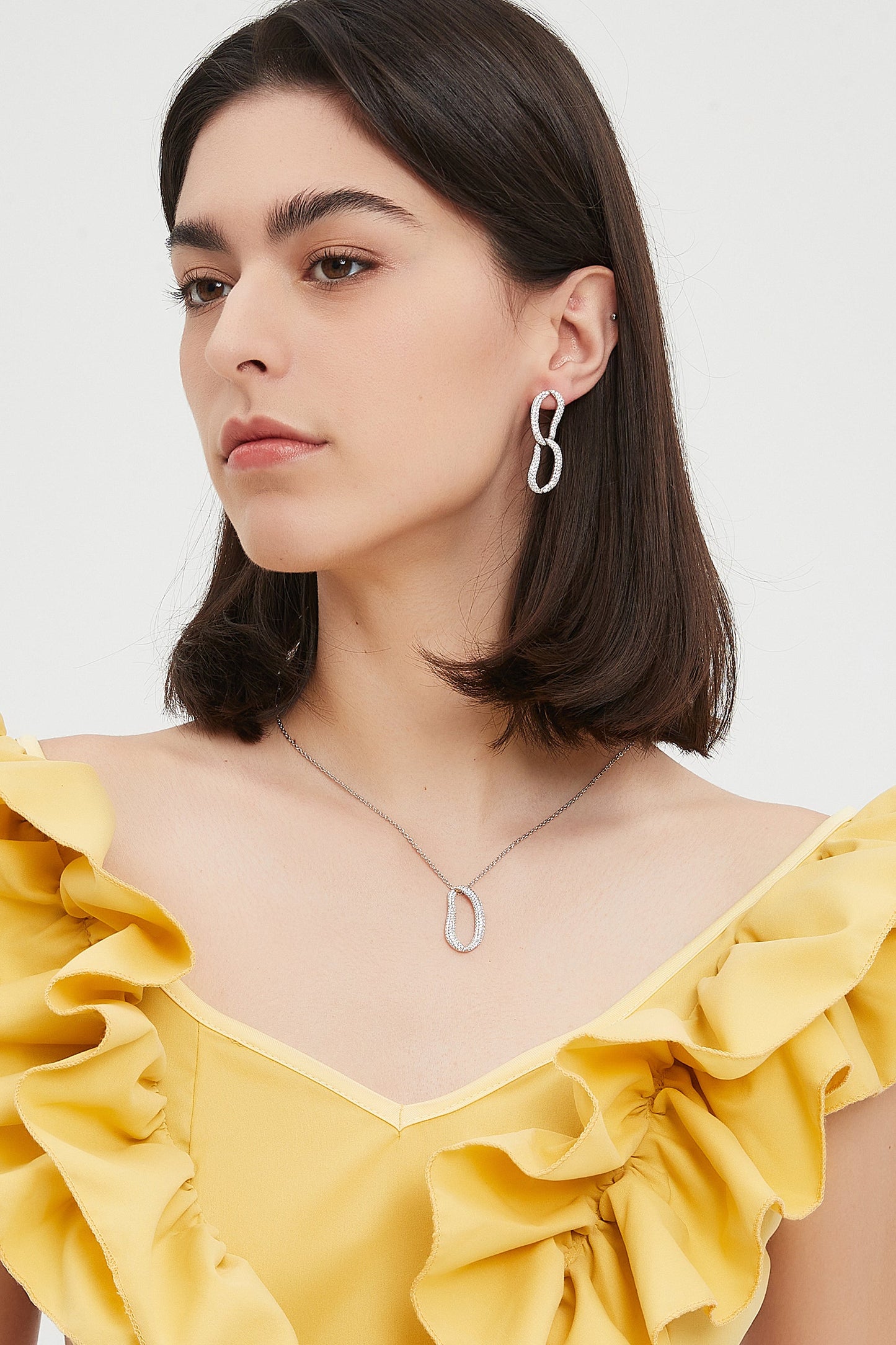 Infinity Silver Pav¨¦ Diamond Ovate Loop Hoop Earrings