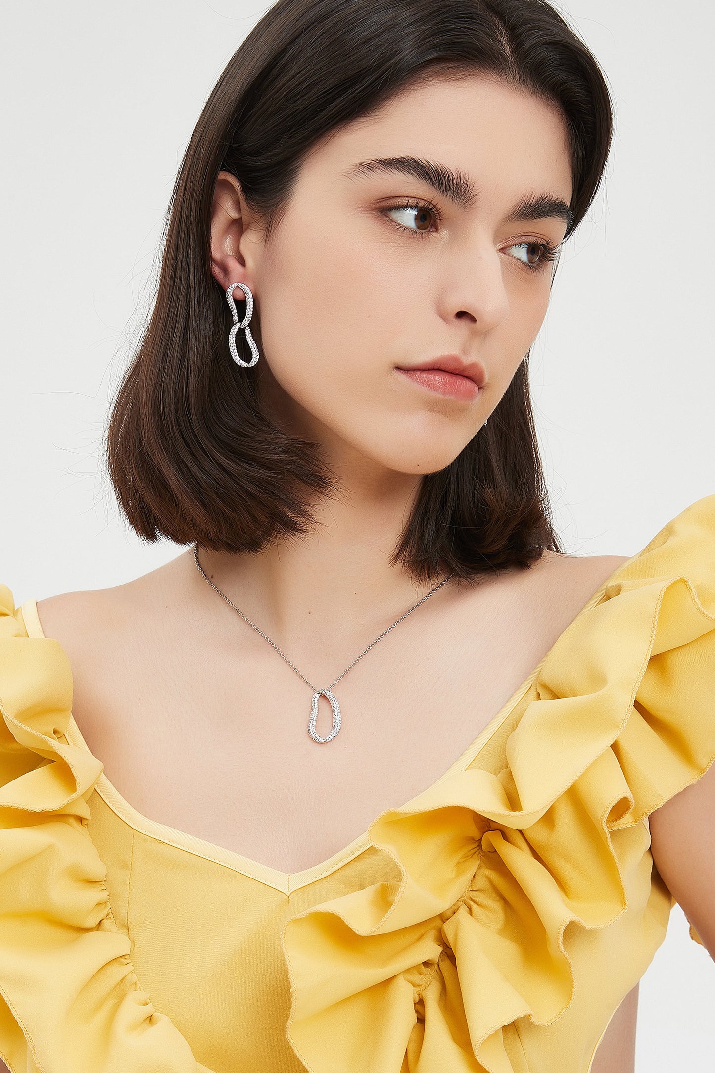 Infinity Silver Pav¨¦ Diamond Ovate Loop Hoop Earrings