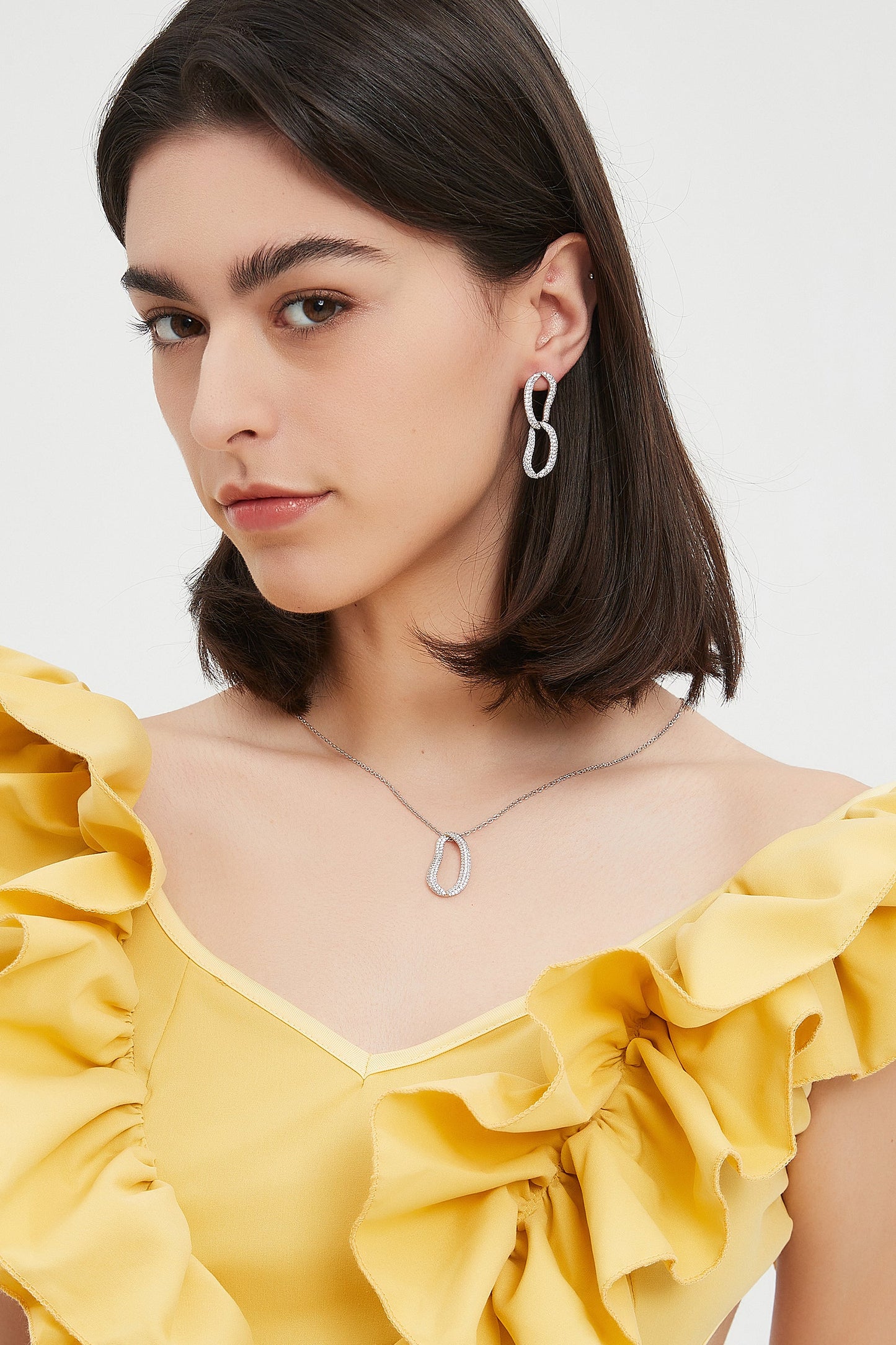 Infinity Silver Pav¨¦ Diamond Ovate Loop Hoop Earrings
