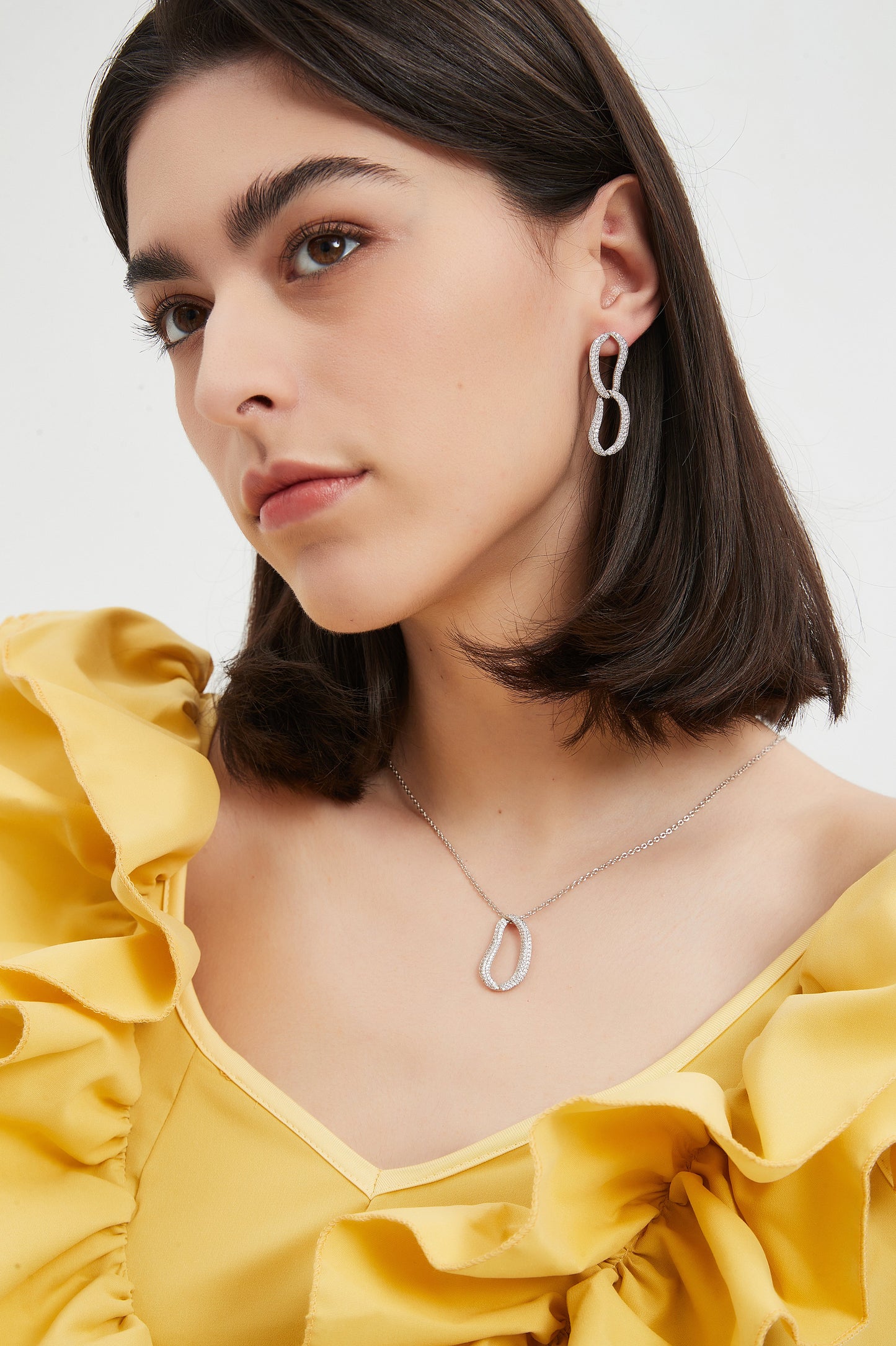 Infinity Silver Pav¨¦ Diamond Ovate Loop Hoop Earrings