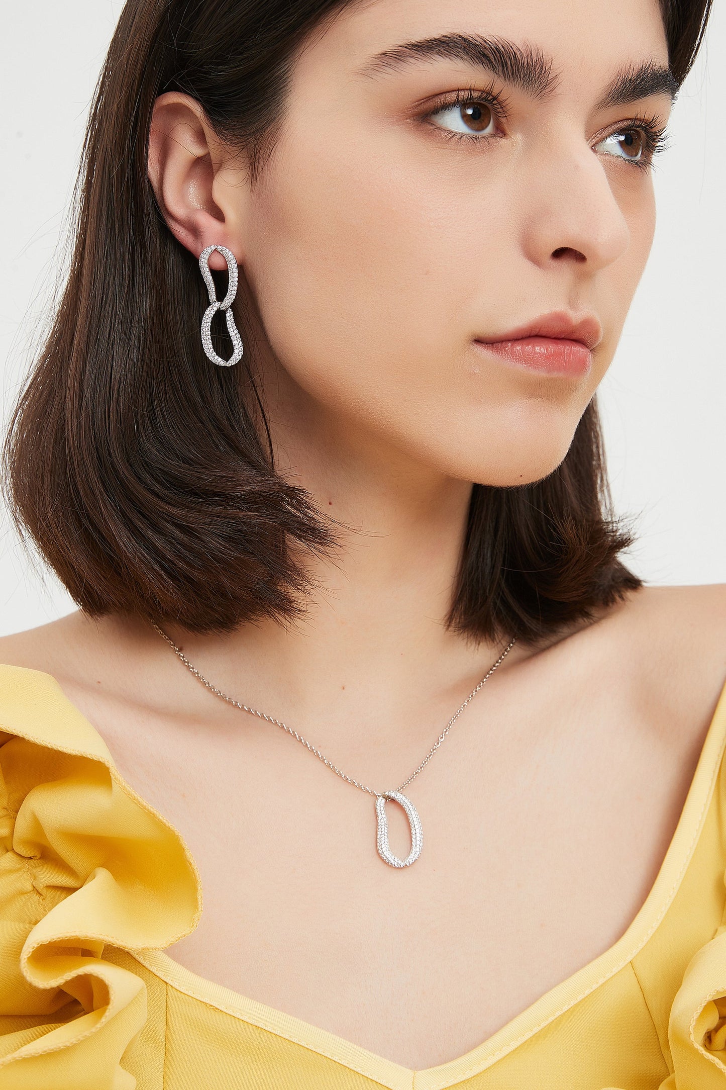 Infinity Silver Pav¨¦ Diamond Irregular Hoop Pendant Necklace