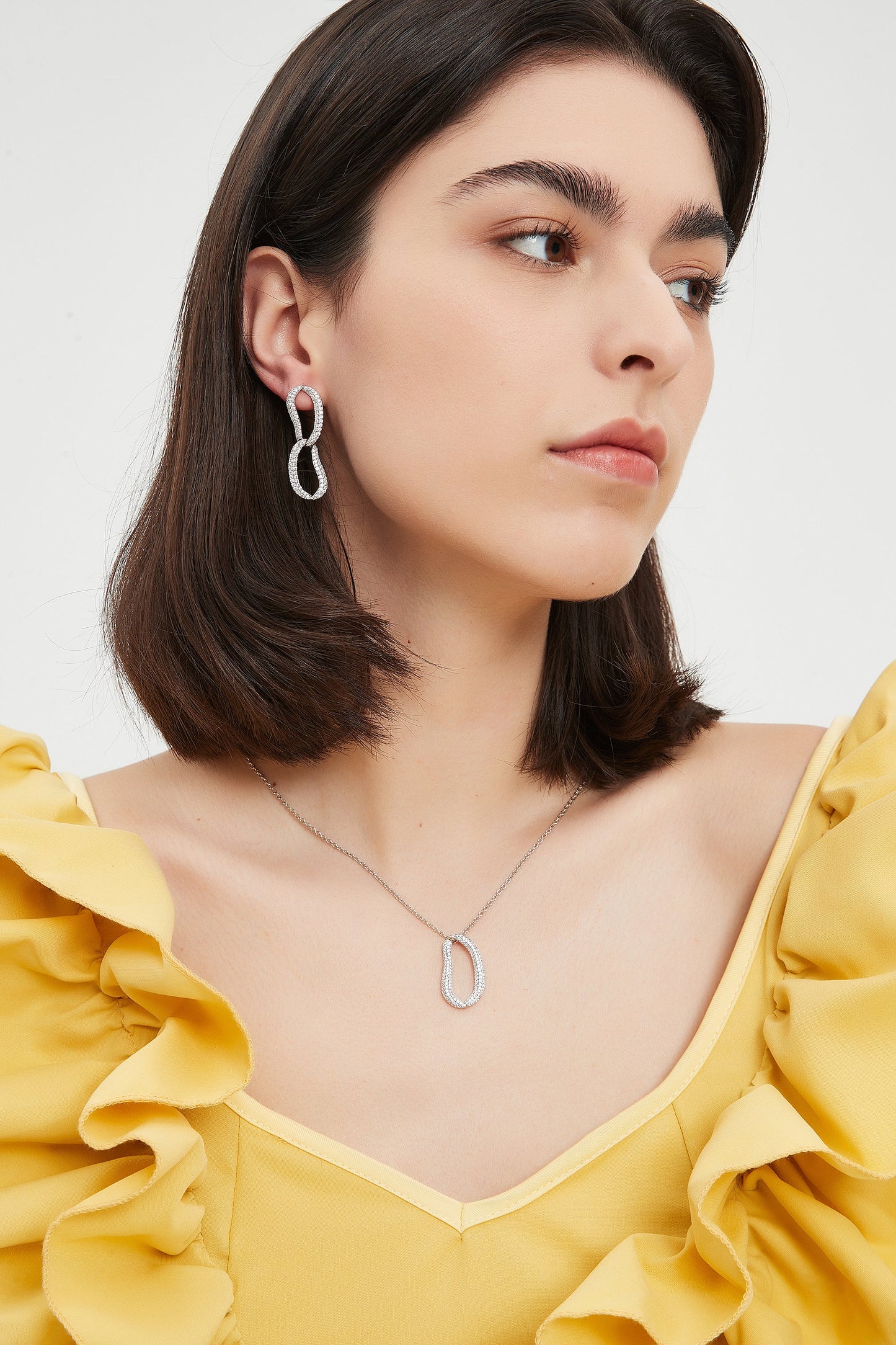 Infinity Silver Pav¨¦ Diamond Ovate Loop Hoop Earrings
